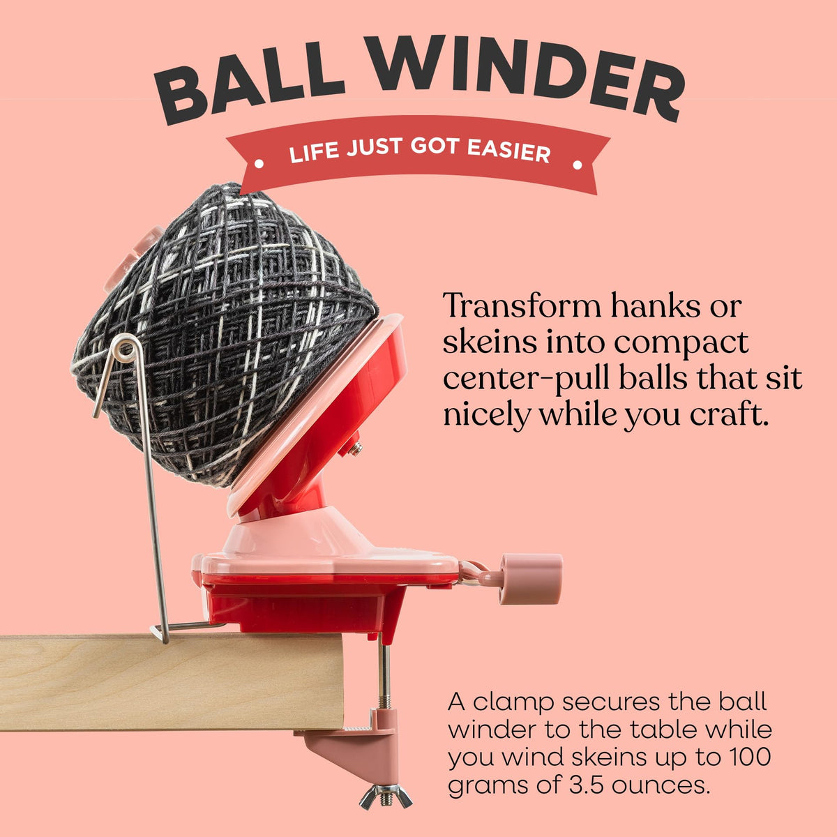 Knit Picks Yarn Winding Bundle - Yarn Ball Winder (Red) and Birch Wooden Yarn Swift