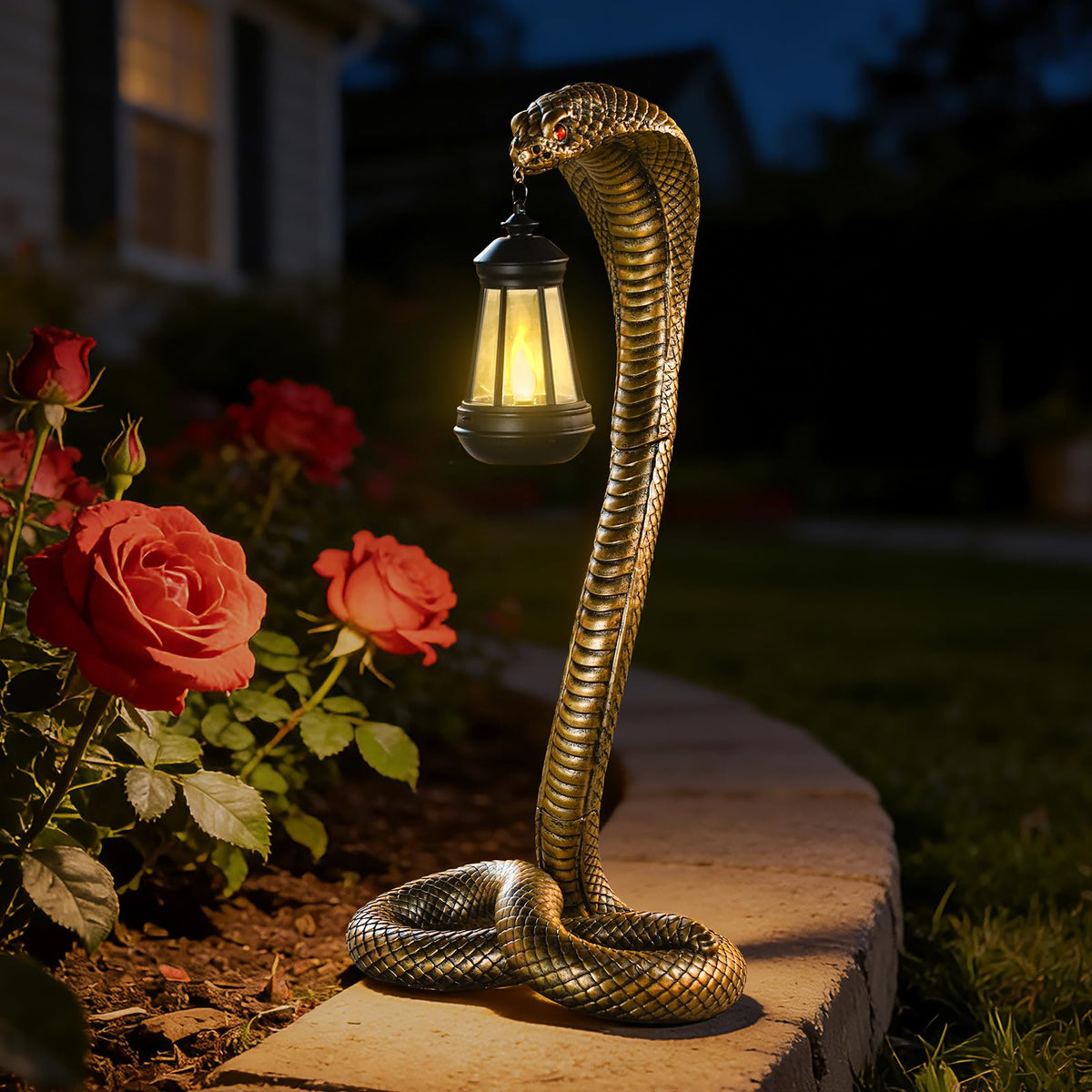 QZJDDZSW Garden Outdoor Statues 19.89'' Snake with Solar Lantern,Lawn Decor Statue for Patio, Balcony, Yard Ornament, Unique Housewarming and Birthdays Gifts for Father Grandpa Men