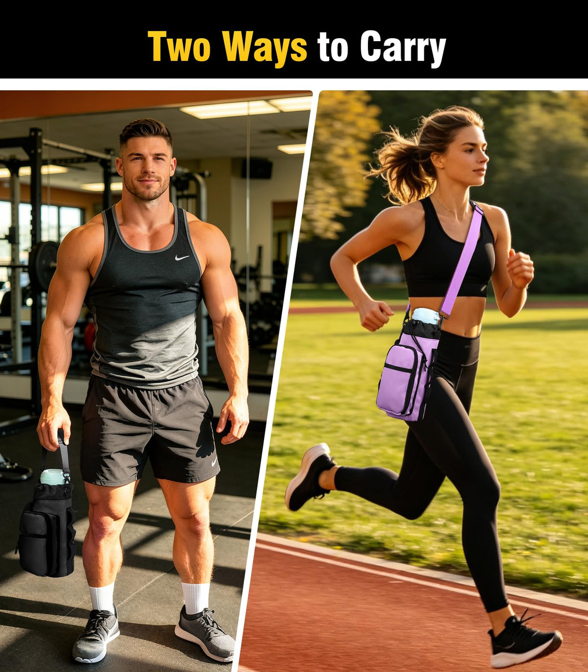 TiMOVO Magnetic Gym Bag, Water Bottle Holder with Strap & Phone Pockets, Built-in 5 Neodymium Magnets, Fits 18–40 oz Bottles, Gym Accessories for Sports, Travel, Workout, Black