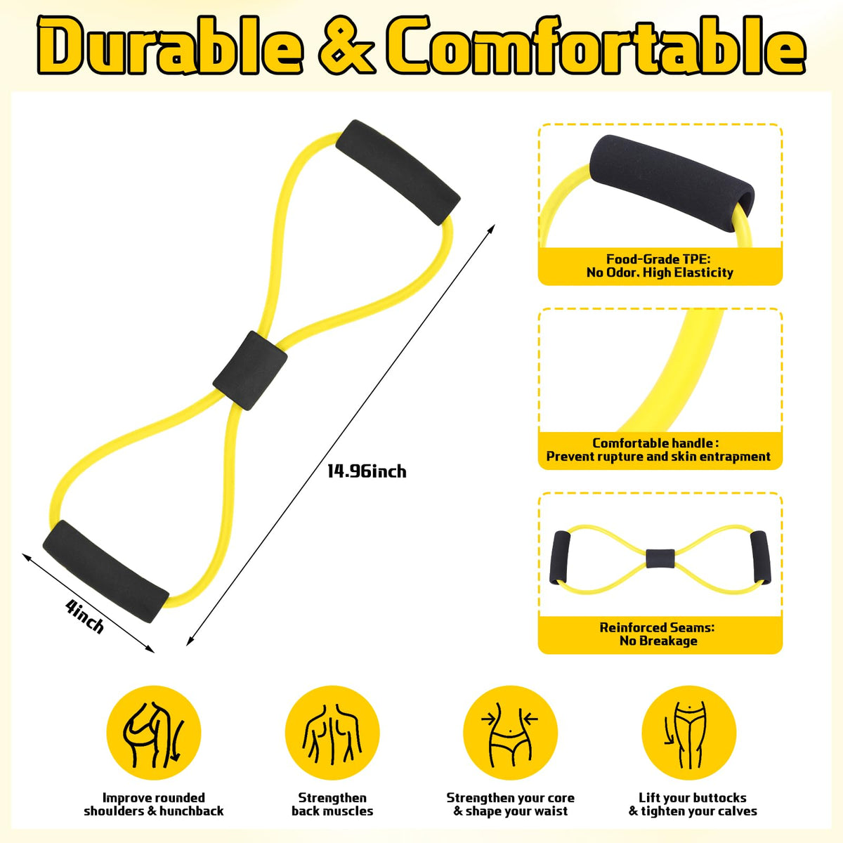 Halloscume 20 Pack Figure 8 Shaped Resistance Bands with Handles Bulk Exercise Fitness Bands Arms Shoulder Leg Stretching Gym Workout Equipment for Muscle Training Women Men (50 Lbs,Yellow)