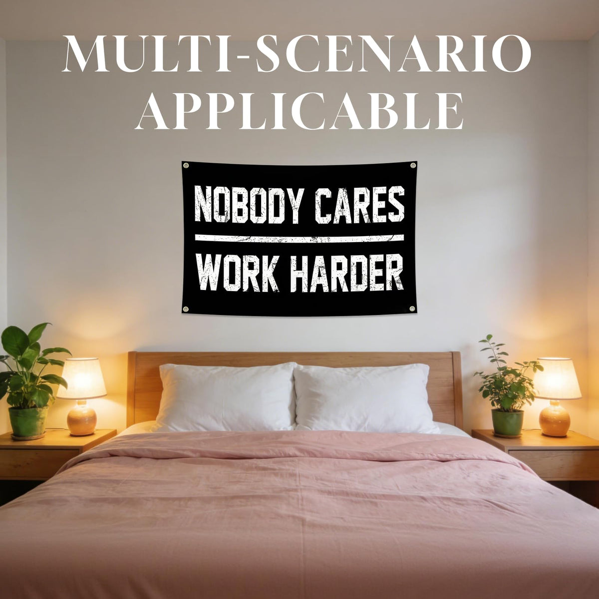 Nobody Cares Work Harder Motivational Gym Banner 3x5 Feet, Heavy Duty Flag Tapestry with 4 Brass Gaskets, Inspirational Fitness Motivational Wall Decor for Home Gym, Workout Room & Fitness Studio Wall Art