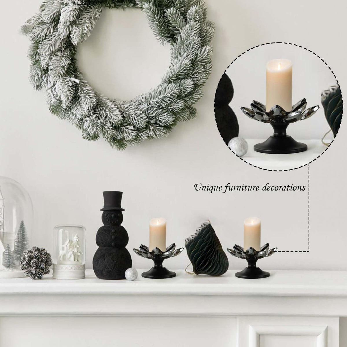 2 PCS Black Crystal Flower Tea Light Holder, Glass Tealight Candlestick with Metal Base, Votive Candle for Table Centerpiece, Wedding/Parties Decor, Nice Gift