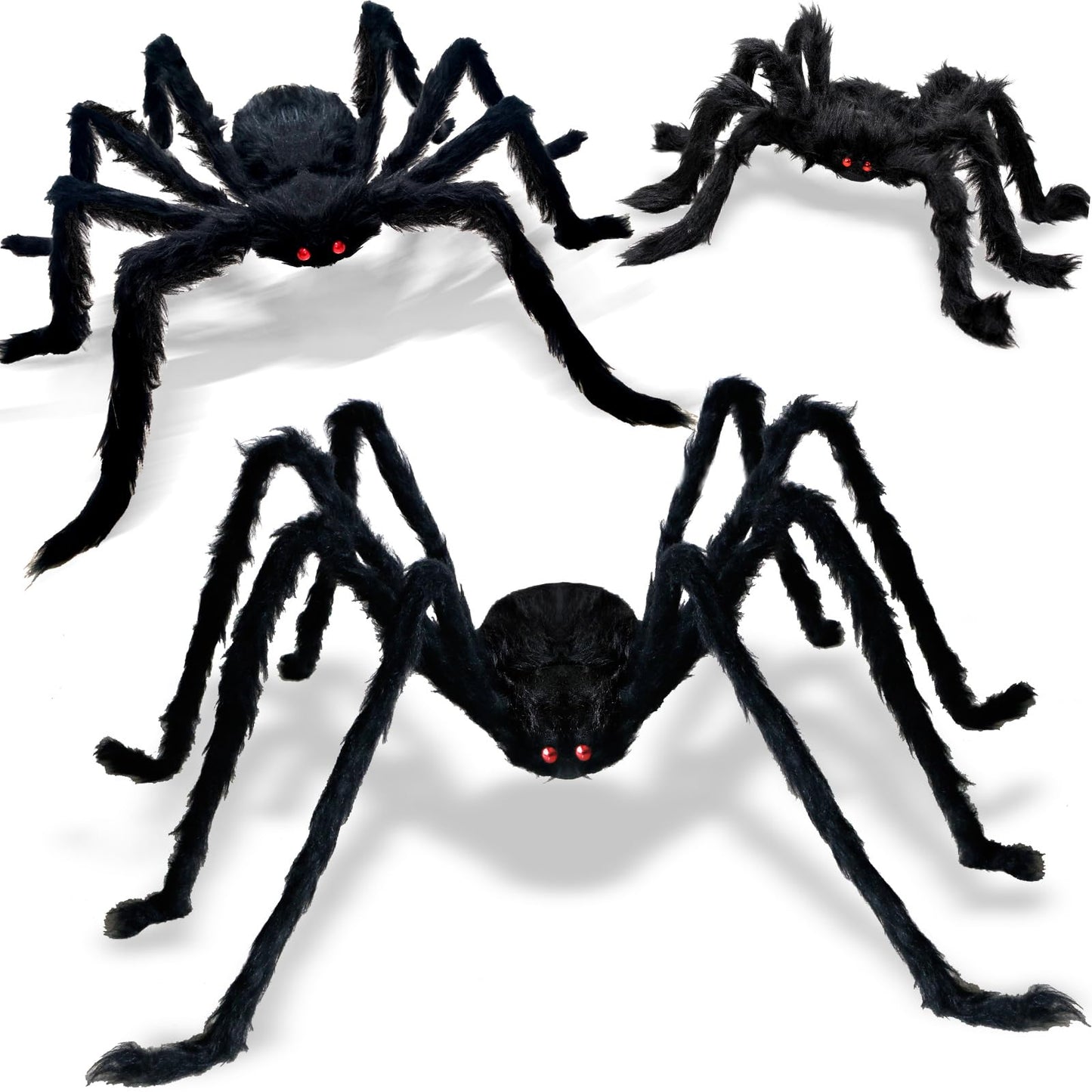 ZMCINER Large Halloween Spiders for Outside, Big Spider Halloween Decorations Realistic Scary Hairy Spiders Halloween Decorations Outdoor (59", 49", 35")