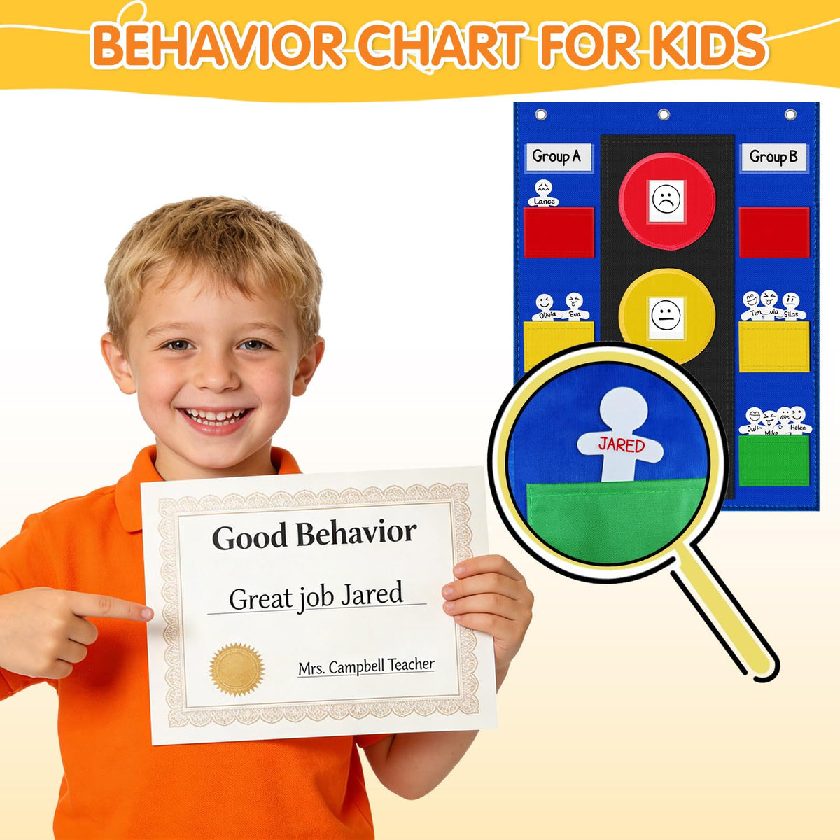 ALSLEA Behavior Chart for Classroom 26"H x 19" W Student Behavior, Emotions, and Group Management Pocket Chart Stoplight Behavior Chart for Kids at Home with 35 Dry Erasable Cards