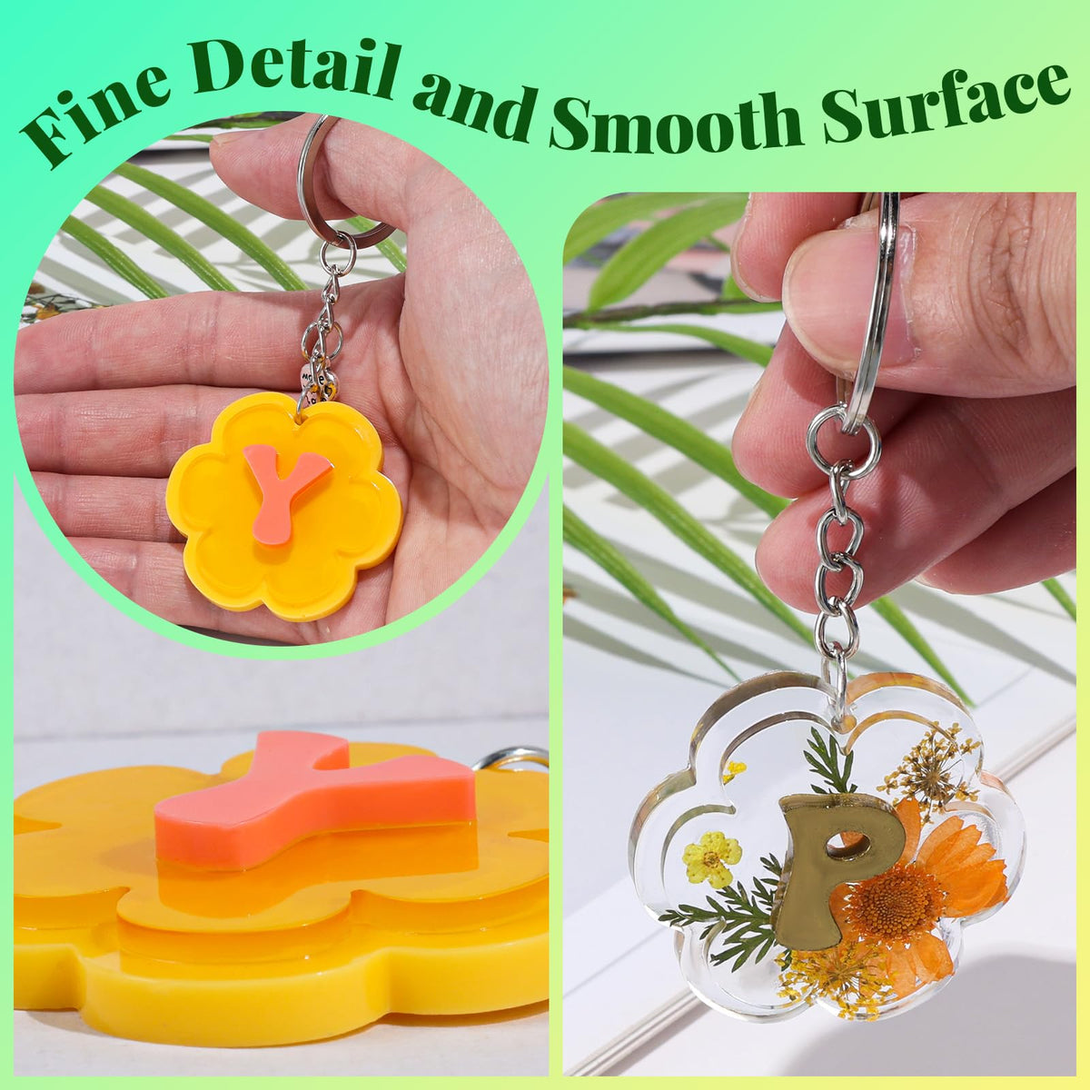 LET'S RESIN Keychain Resin Molds Silicone with Hole, 27 Cavities Flower Alphabet UV Resin Jewelry Pendant Molds kit for Beginner, Letter Epoxy Resin Molds for Keychain Pendant Jewelry Making