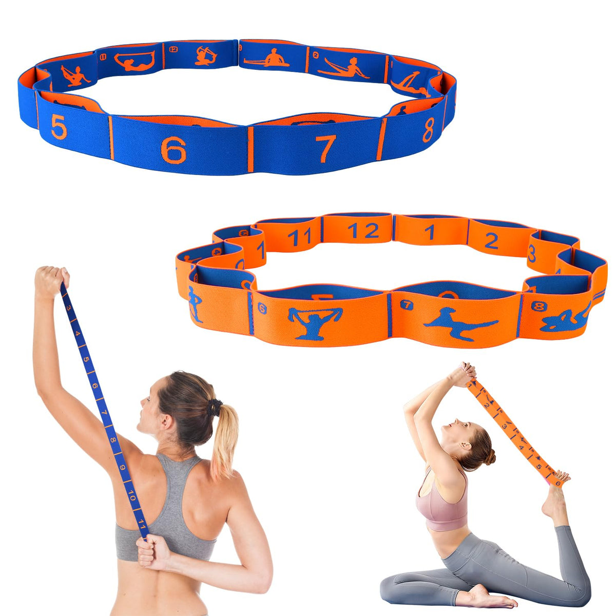 Elastic Yoga Stretching Strap with Loops, CEILIWEN Stretch Straps for Physical Therapy, Pilates Stretch Band, Elastic Exercise Bands, Leg Stretching Strap, Stretch Resistance Bands for Exercise