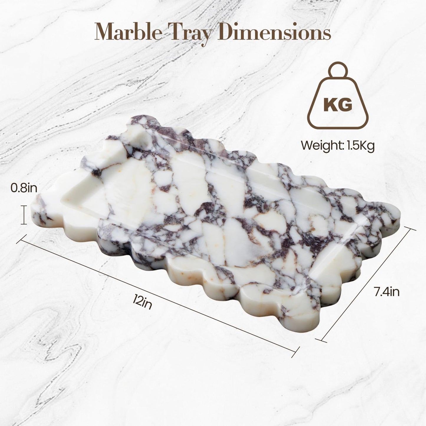 SAMAH Calacatta Viola Natural Marble Tray, Scalloped Bathroom Tray, Luxury Decorative Trays for Bathroom, Vanity, Dresser, Kitchen & Home Decor, Housewarming Gifts New Home (Rectangle)