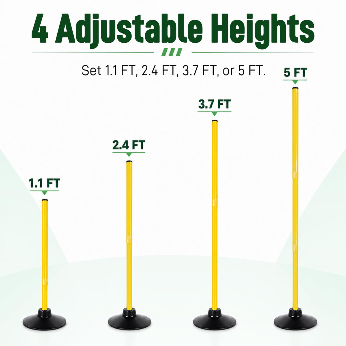 4 Pack Soccer Agility Training Poles, 5 FT Adjustable Speed and Agility Training Equipment for Football/Basketball/ Dog Practice, Bending Poles for Horses with Rubber Bases and Carry Bag (Yellow)