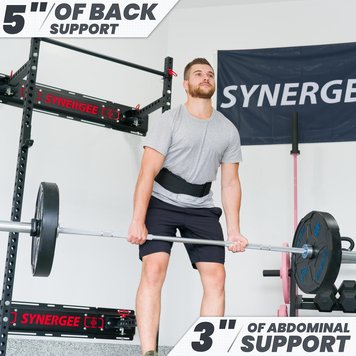 Synergee Weightlifting Belt 5” Padded Support for Squats Deadlifts Powerlifting & Cross Training - Small