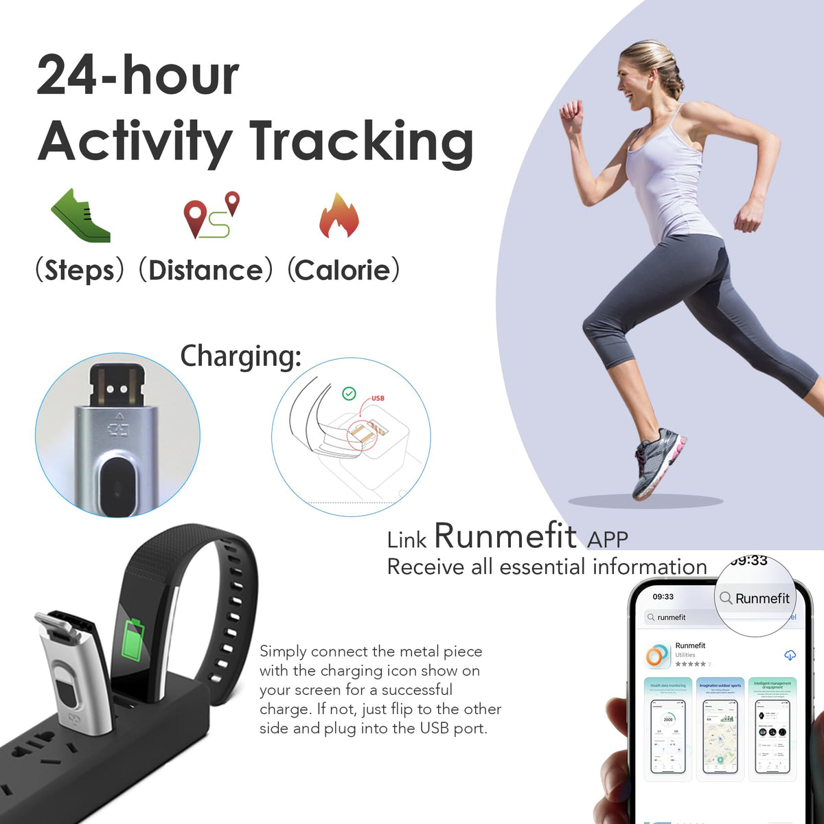 Fitness Tracker for Men and Women, Slim Smart Bracelet with Heart Rate, Sleep & Step Counter, Calorie, Multi Sports Modes, Waterproof Pedometer Activity Tracker Watch for Parents (Black)