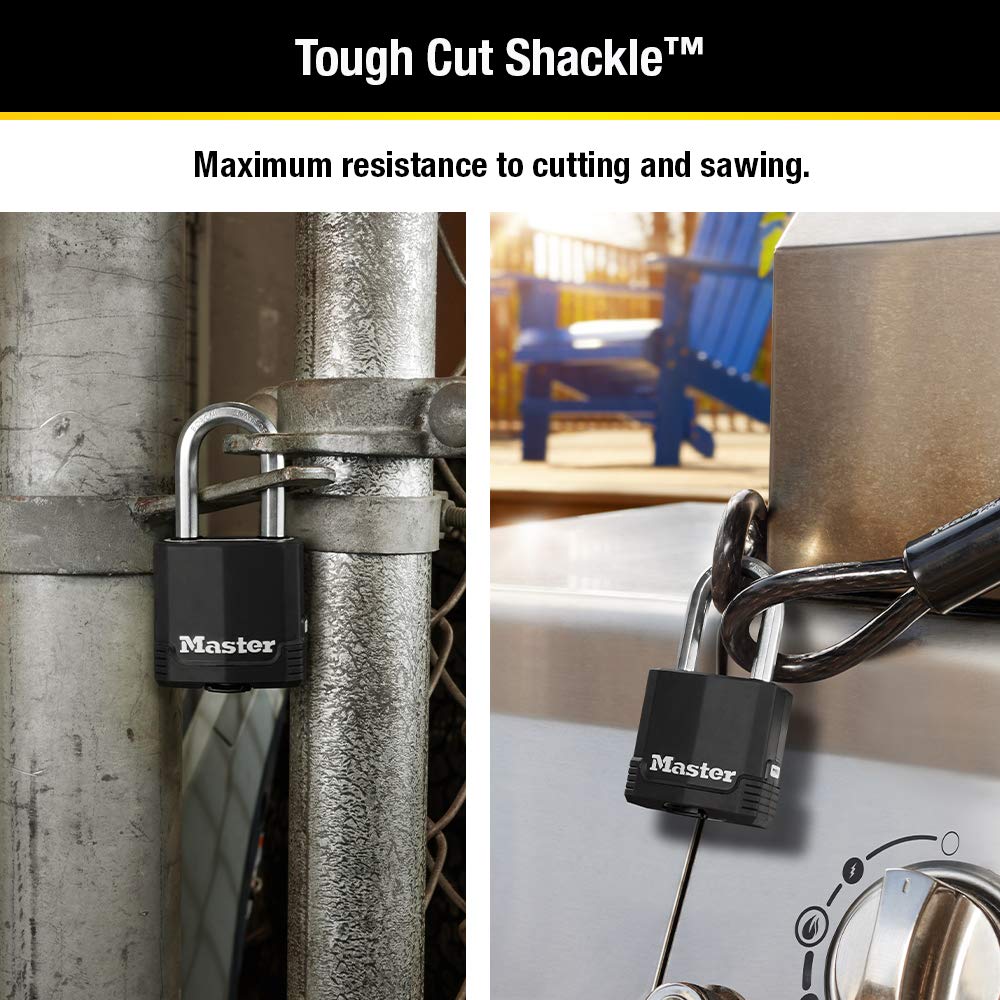 Master Lock Magnum Heavy Duty Outdoor Padlock with Key, Weather Resistant Body and Cut Safe Shackle Make Lock Perfect for Fences, Gates, Sheds, 2 Pack, M115XTLF, Black
