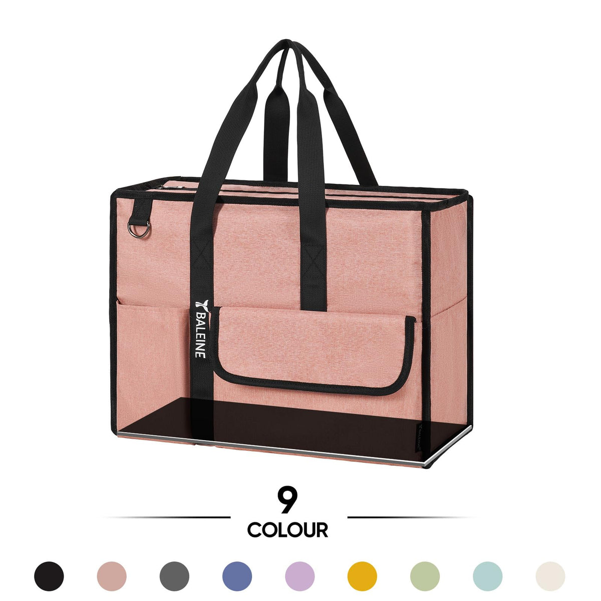 BALEINE Large Utility Tote Bag with Reinforced Bottom, Multi-Pockets and Top Zipper Closure, Perfect for Teachers, Nurses, Travel, Work - Water-Resistant (Medium, Navy)