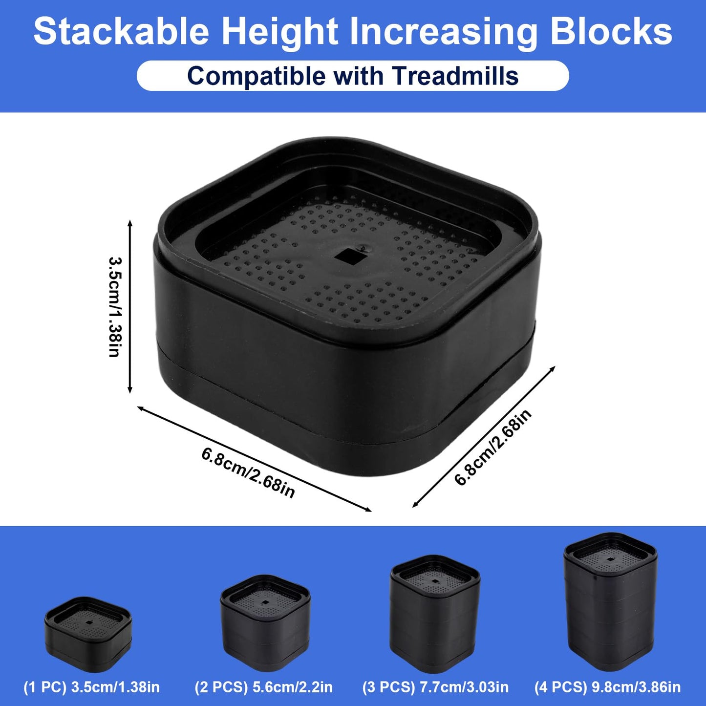 Penitue 4pcs Treadmill Incline Riser Blocks, Walking Stackable Height Adjustable Incline Blocks Pad Attachment Non-Slip Upgrade Ramp for Home Gym Leveling & Uphill Workout Treadmill Accessories