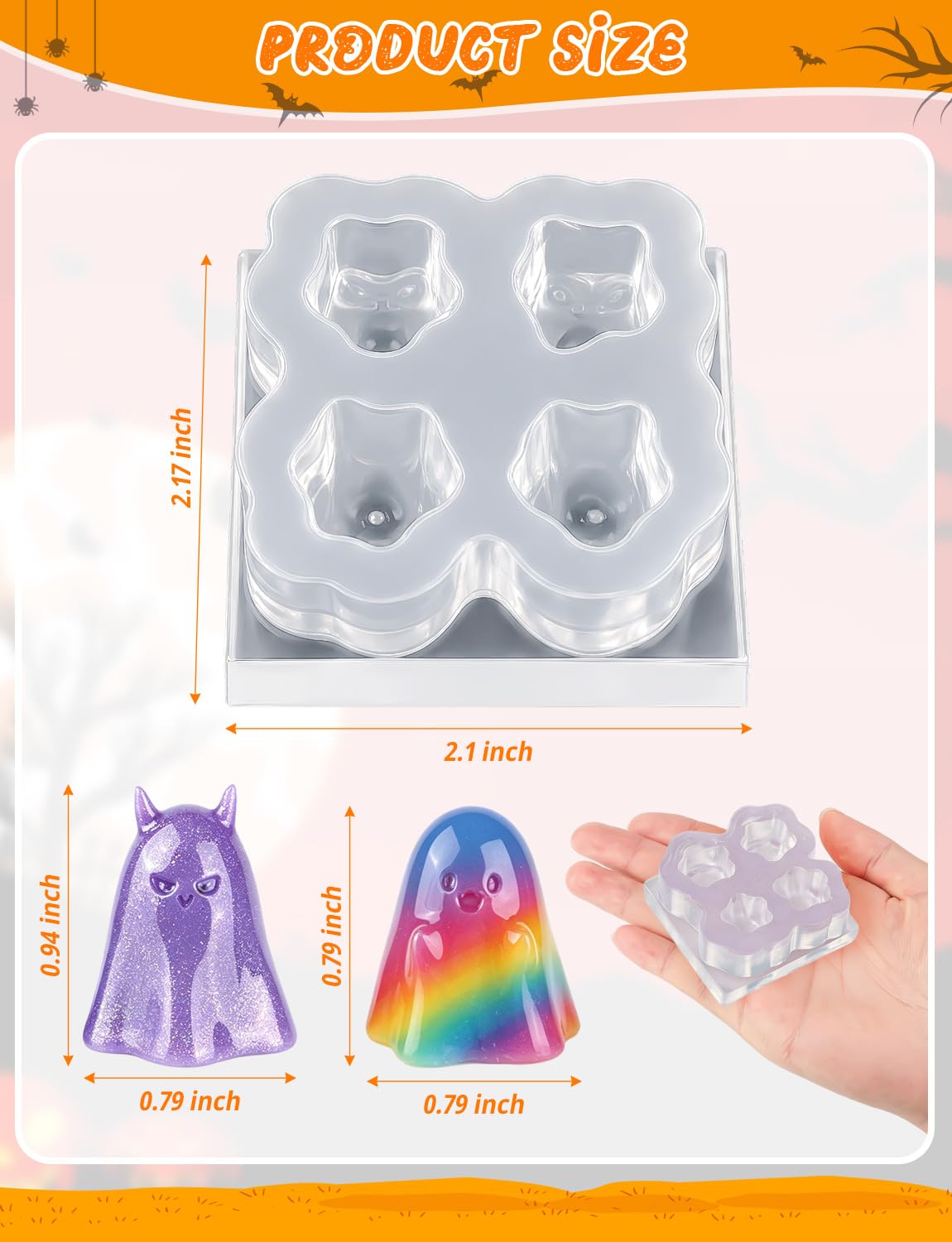 Mini Cute Ghost Figurines Silicone Mold, 4 Pcs Micro Dollhouse Epoxy Casting Mold with Realistic Shapes for DIY Resin Art Fairy Garden Miniatures Landscape Crafts Decor(M)