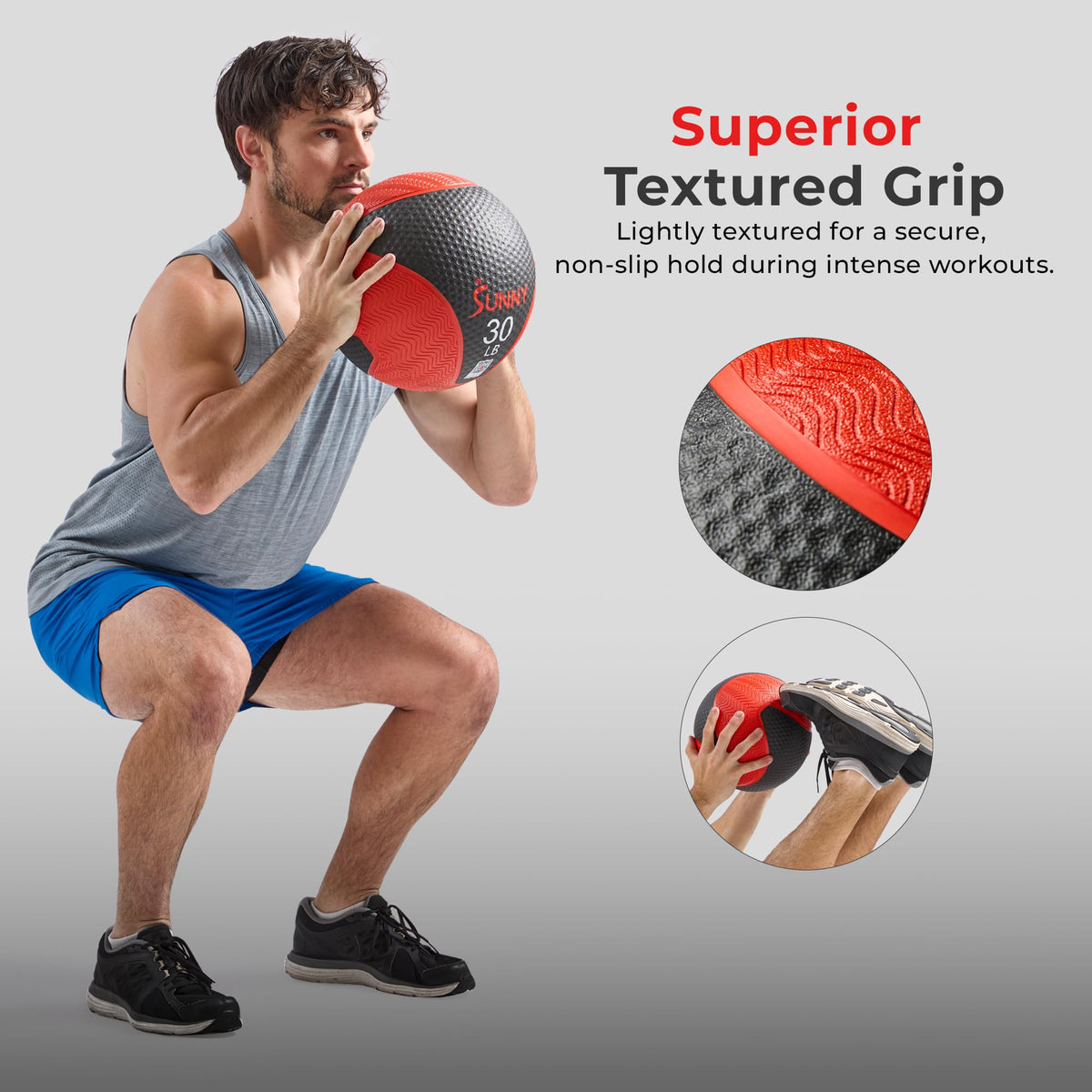 Sunny Health & Fitness 30LB Medicine Ball, Textured Rubber, Core Strength & Balance Training, Bouncing, Weight for Home Workouts SF-EB03-30