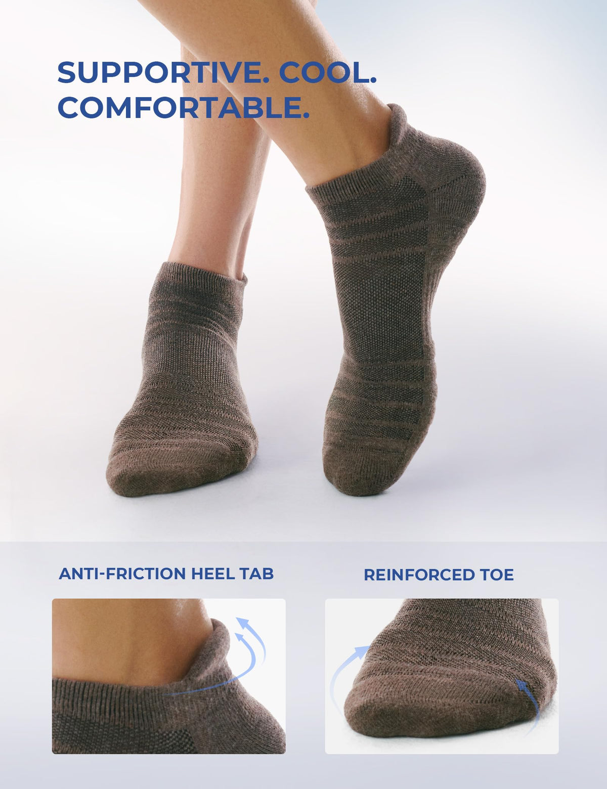 CS CELERSPORT 6 Pack Athletic Running Ankle Socks, Low Cut Cushioned Tab Sports Socks Men Women,Brown, Large