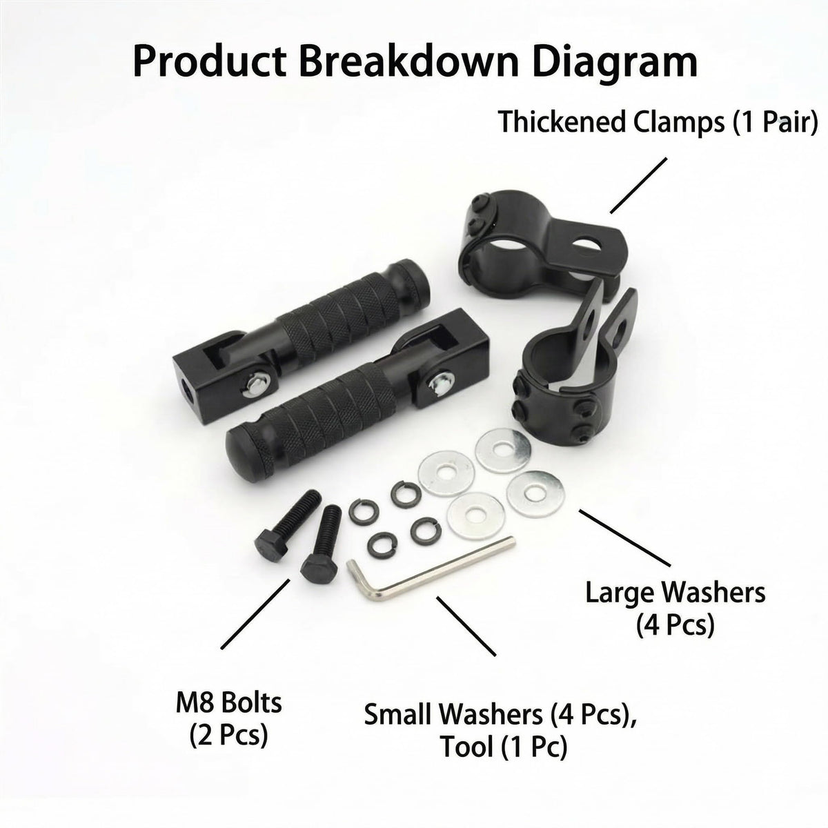 M8 Foldable Motorcycle Foot Pegs 2 Pack CNC Aluminum Footrest, 90° Fold Design Fits Mini Bike, Ebike, Dirt Pit Bike, Universal Passenger Rear Foot Pegs for Most Motorbike & Balance （Bike）
