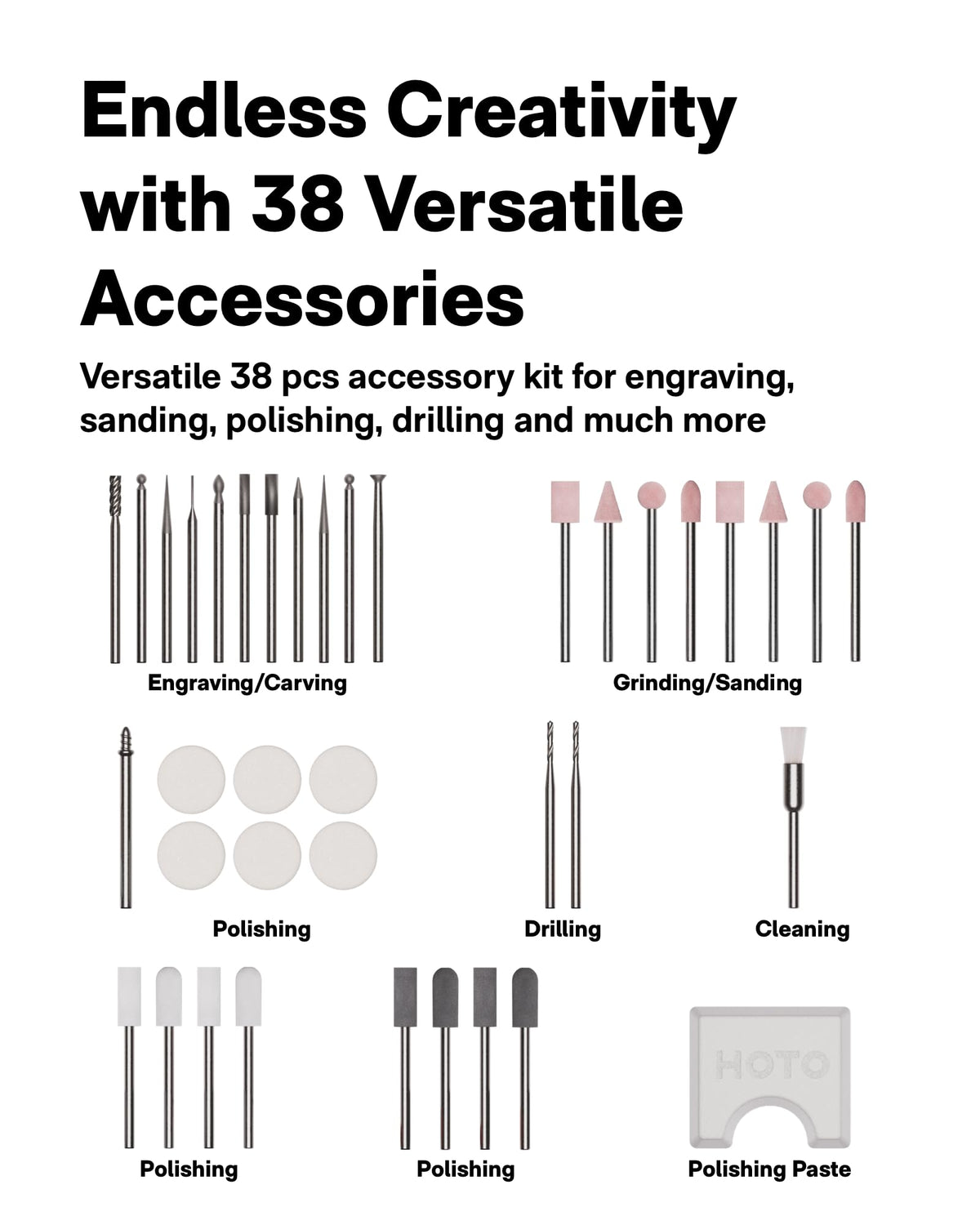 HOTO SNAPBLOQ R-A04 Mini Rotary Tool Kit, Cordless or Corded, Brushless Precision Engraving Pen, 22000RPM Variable Speed, 38 Accessories for 3D Printer Sanding, Polishing, Drilling, Carving DIY Craft