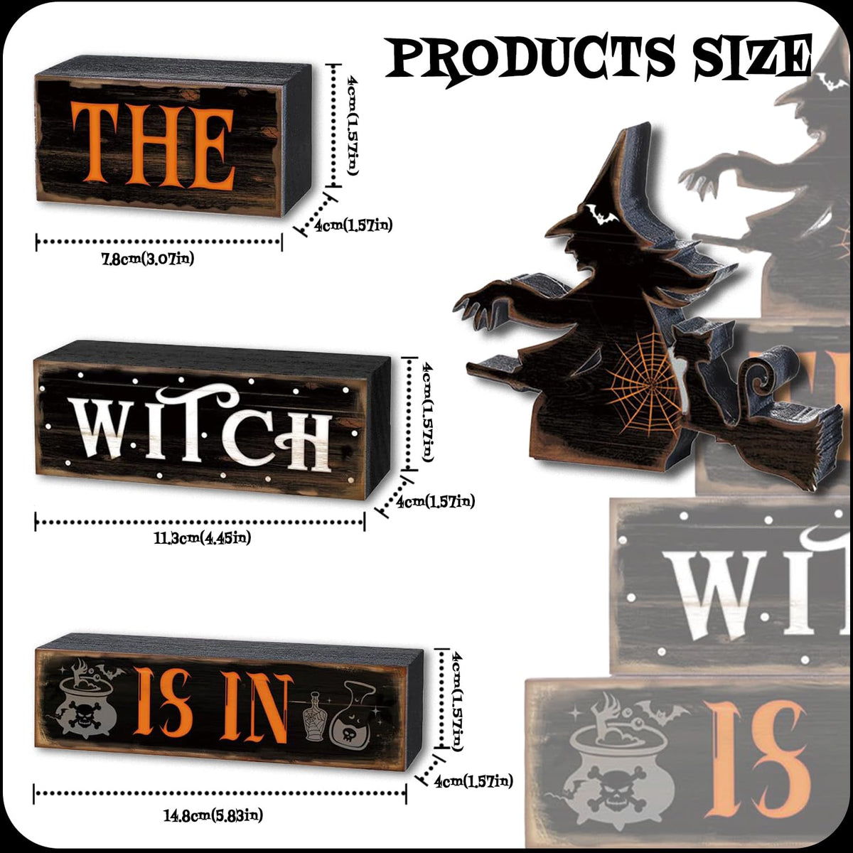 Halloween Decor Indoor - Rustic Wooden Witch Signs Home Decorations for Farmhouse Kitchen, Shelf, Living Room, Tabletop Decorations, Suitable for Fall Party Table Centerpiece