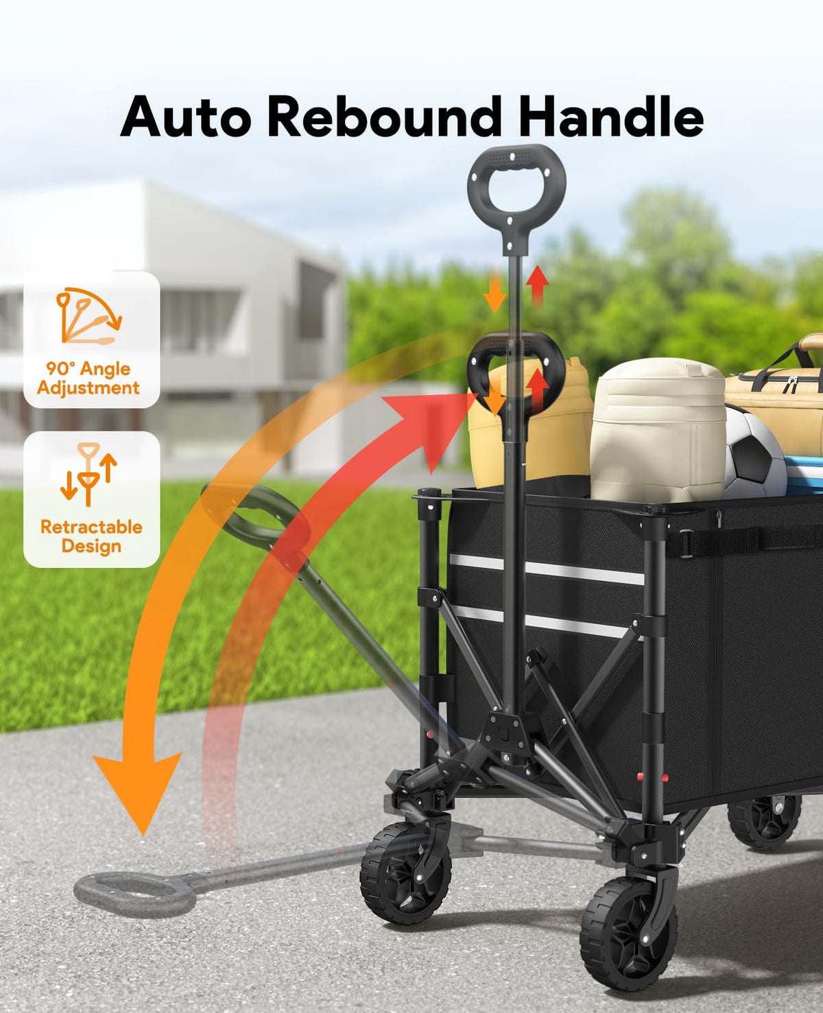 Raynesys 3 in 1 Collapsible Wagon Converts to Bench, 220lbs Foldable Wagon Cart with Wheels, 120L Shopping Cart for Groceries Folding Utility Wagon for Beach, Garden, Camping, Sport, Black