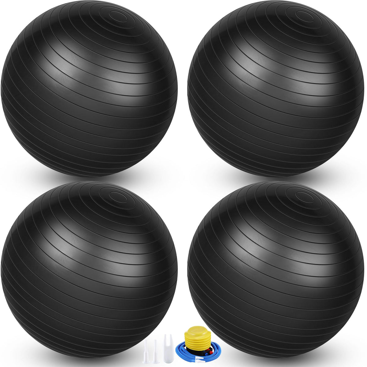 Leyndo 4 Pcs 26 Inch Yoga Exercise Ball Pilates Pregnancy Birthing Fitness Ball with Quick Pump Anti Burst for Improved Posture, Balance, Yoga, Pilates, Training(Black)