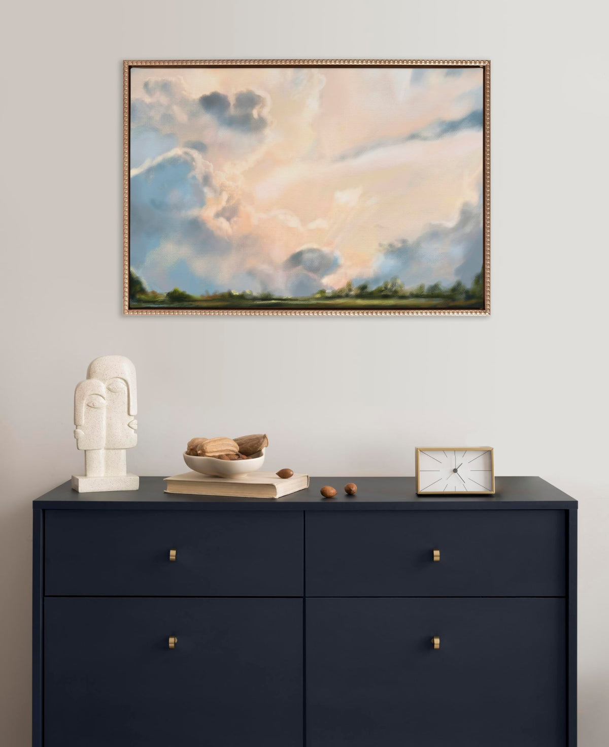 Kate and Laurel Sylvie Beaded Clouds Vintage Framed Canvas Wall Art by Mary Sparrow, 23x33 Gold, Modern Nature Landscape Art for Wall