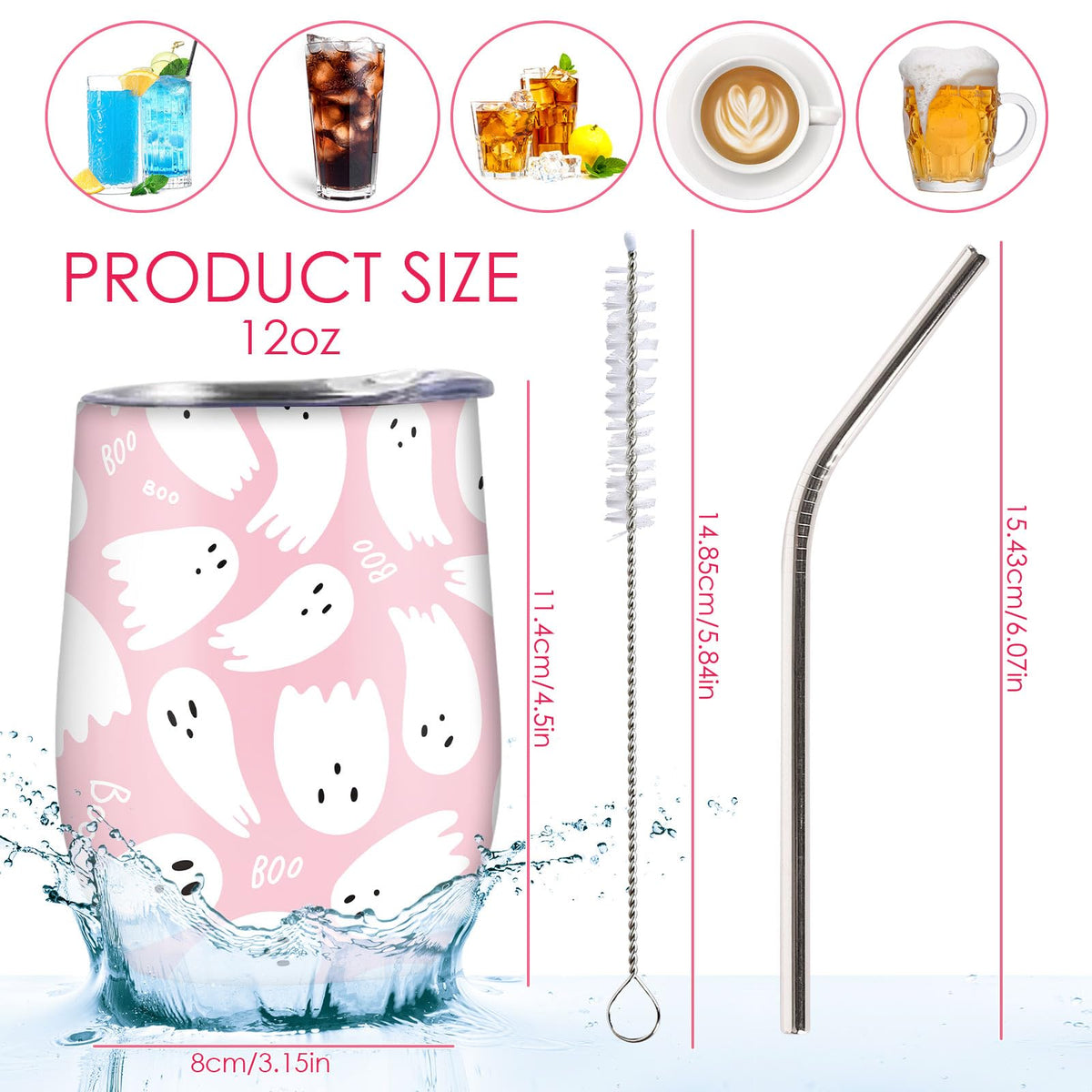 JarThenaAMCS Halloween Wine Tumbler with Straw and Lid Ghost Stainless Steel Travel Coffee Tumbler Mug for Women Girlfriend Besties Wife Lover Spouse Gifts