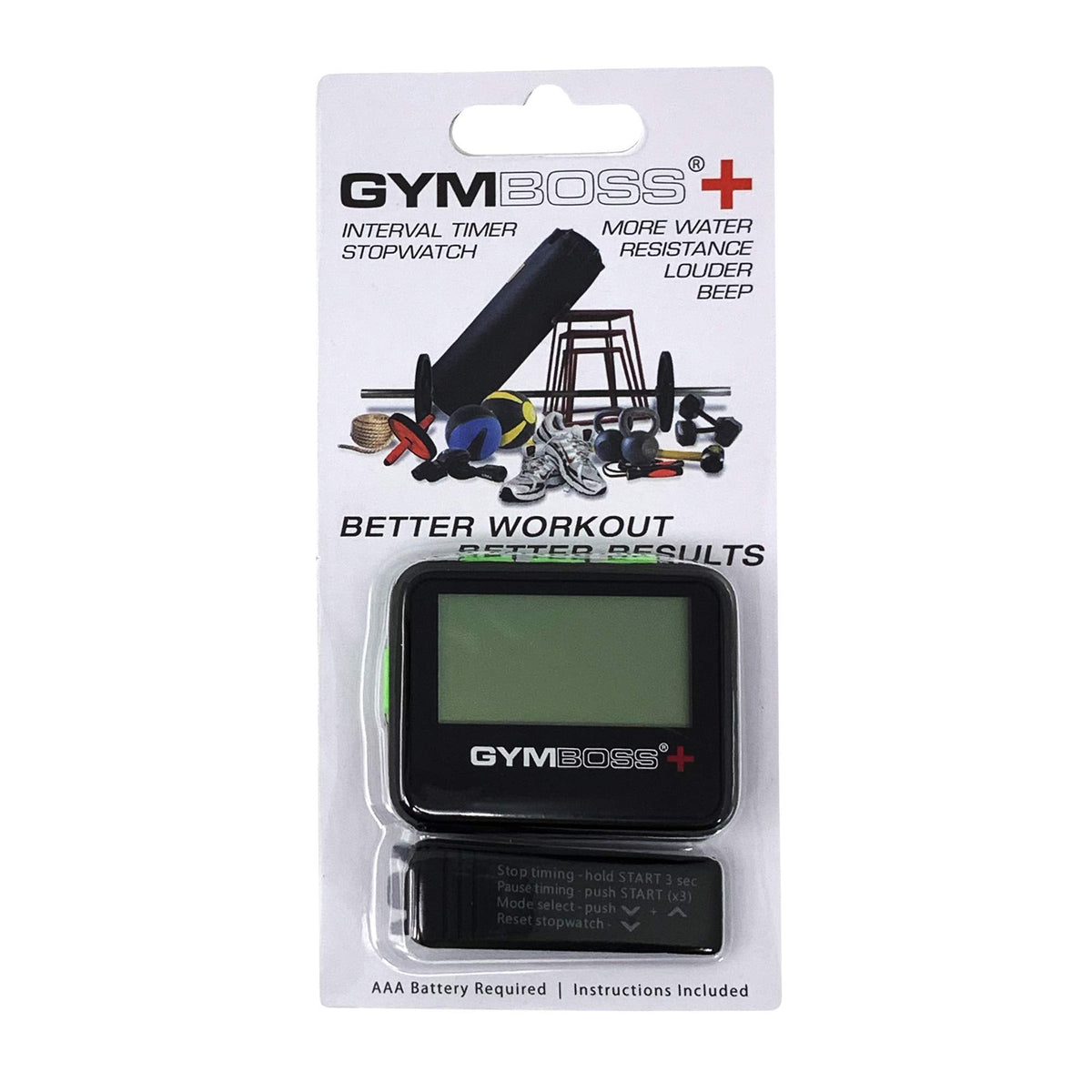 Gymboss Plus Interval Timer and Stopwatch and Gymboss Strap - Bundle (Black with Green Buttons)