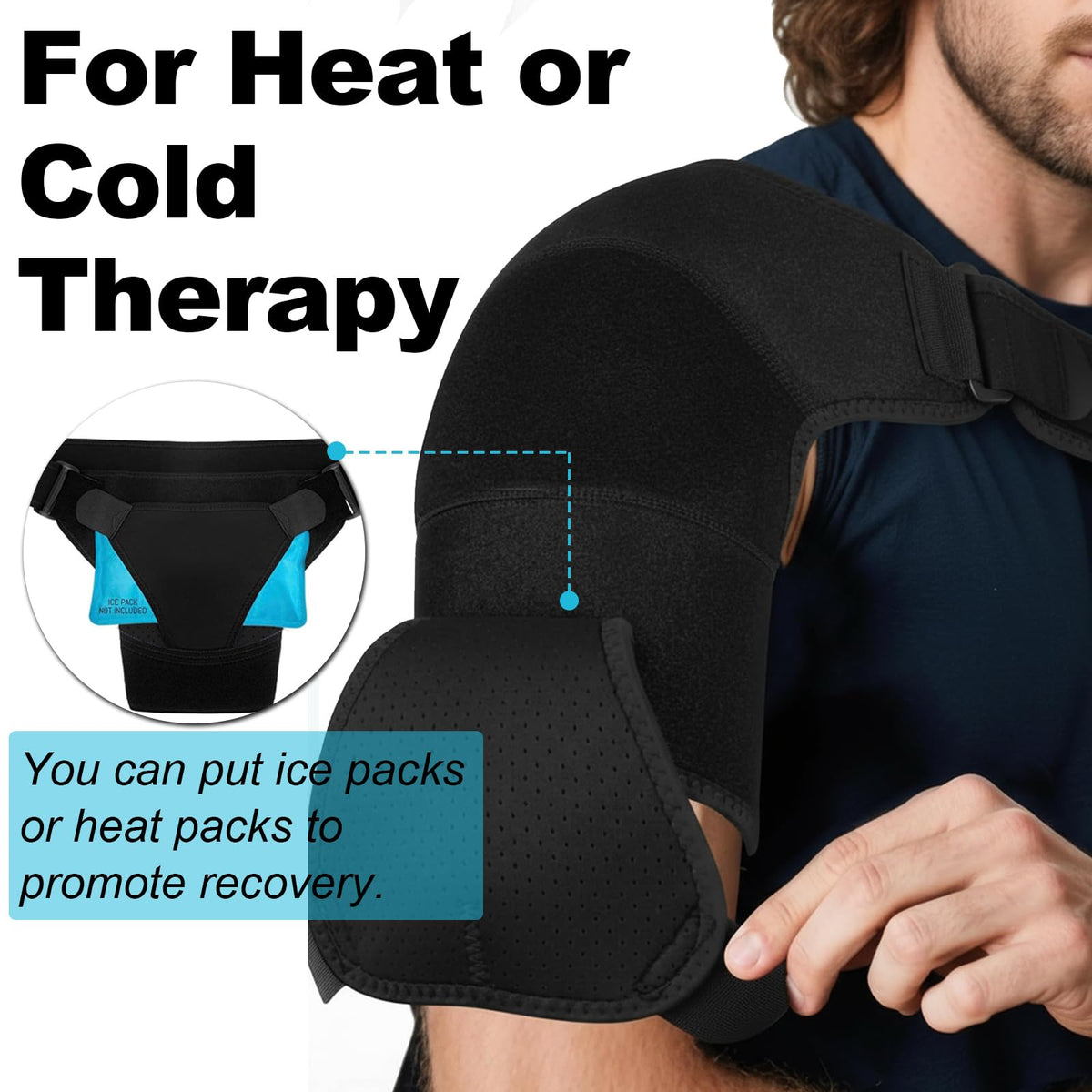 ZANSHI Shoulder Brace for Men & Women, Adjustable Shoulder Compression Sleeve Fits Left & Right Arms, Breathable Rotator Cuff Relief Brace for Pain Relief Compatible with Hot/Cold Pack (Black)