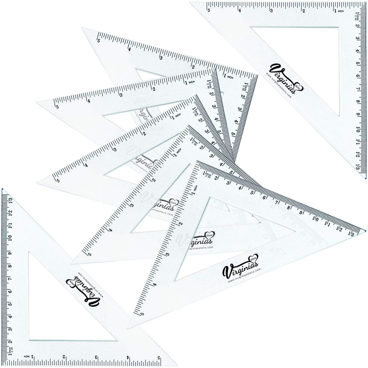 Virginia's Store 5 inch/13cm 90 Set-Squares Pack of 24, Crystal Clear Transparent, Shatter Resistant Plastic, Single-piece Plastic Molding, Drafting Tool Set, Ruler