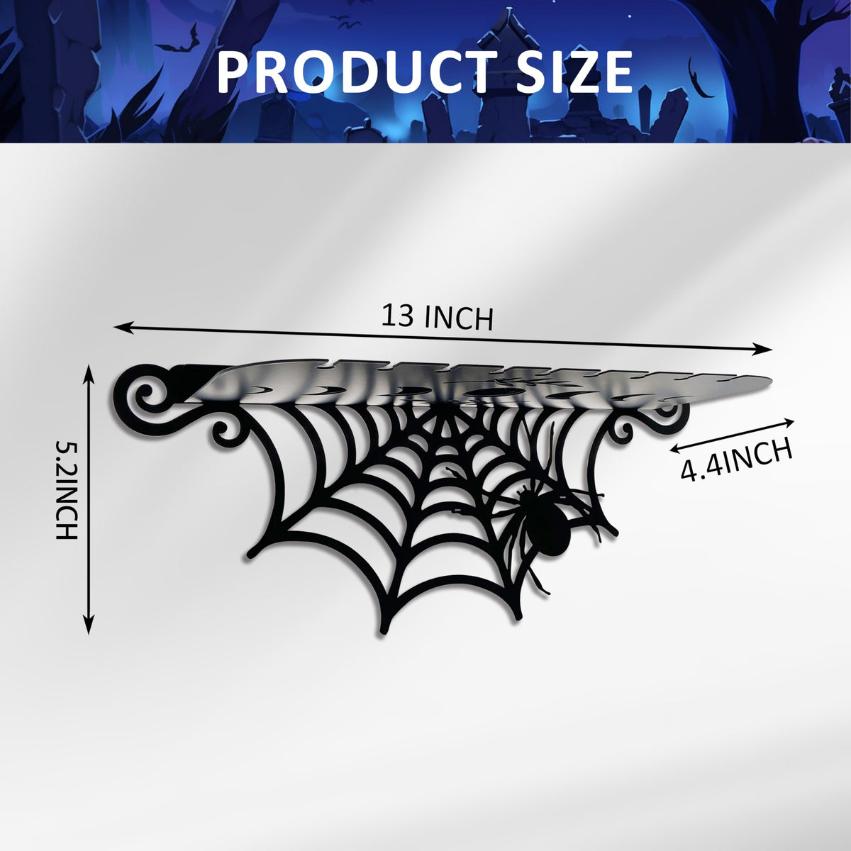 2 Pcs Gothic Metal Spiderweb Shelves - Goth Decor Shelf for Crystal Display, Black Witchy Style Spider & Luna Moth Floating Shelves - Halloween Wall Hanging Shelf - Spooky Home Decor for Room