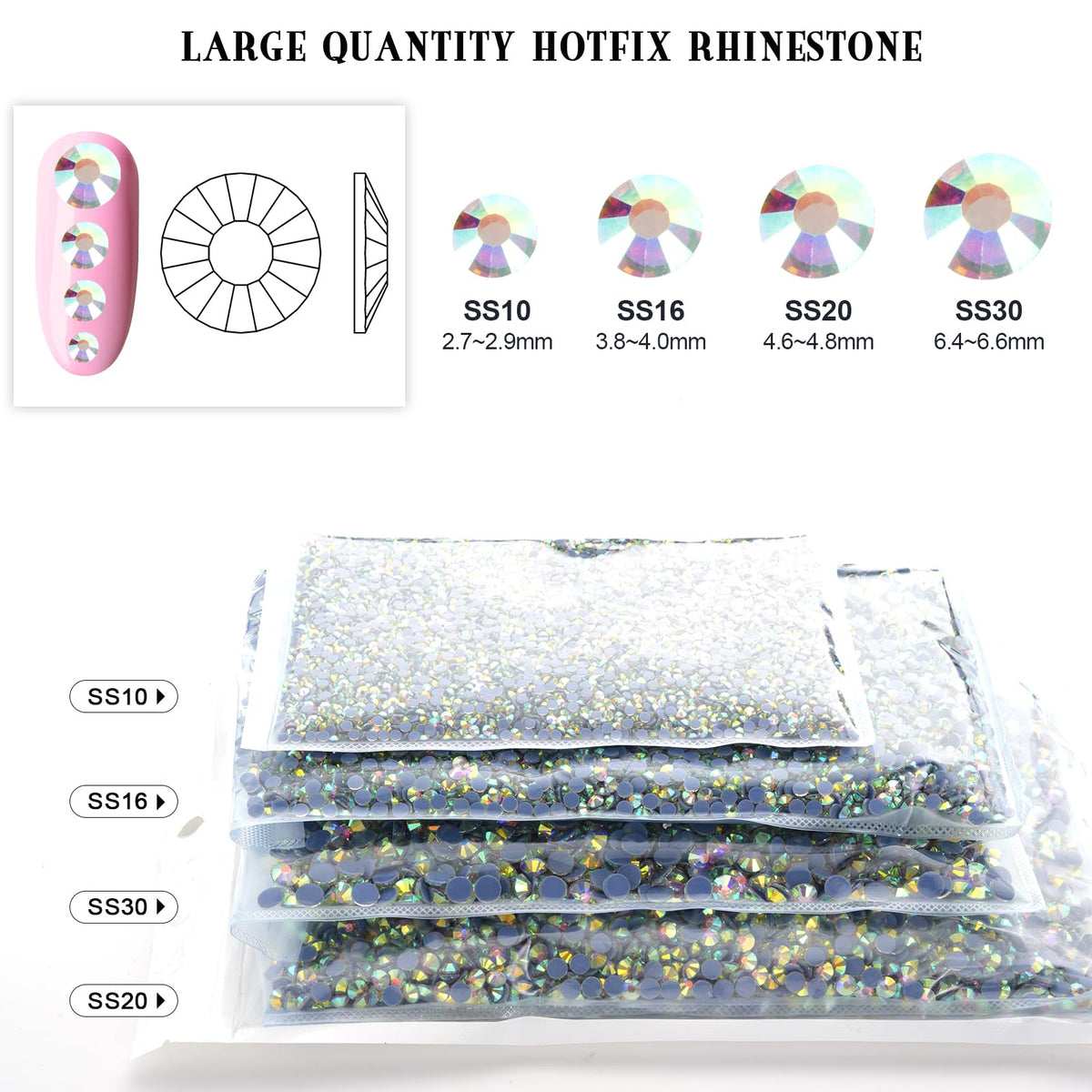 10000PCS Crystal AB Hotfix Rhinestones Bulk, Glass Crystal Hot Fix Rhinestones for Crafts Clothes DIY Decoration, SS10, 2.7-2.9mm