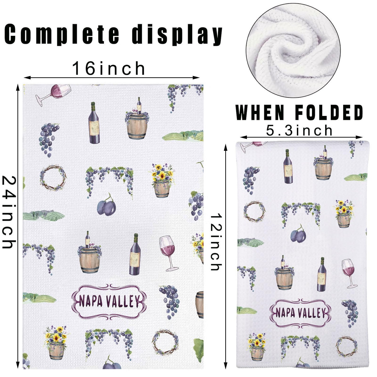 JNIAP Napa Valley Kitchen Towel Wine Glass and Vineyard Towel Napa Valley Lovers Gifts Napa Valley Theme Gifts (Napa Valley kt)