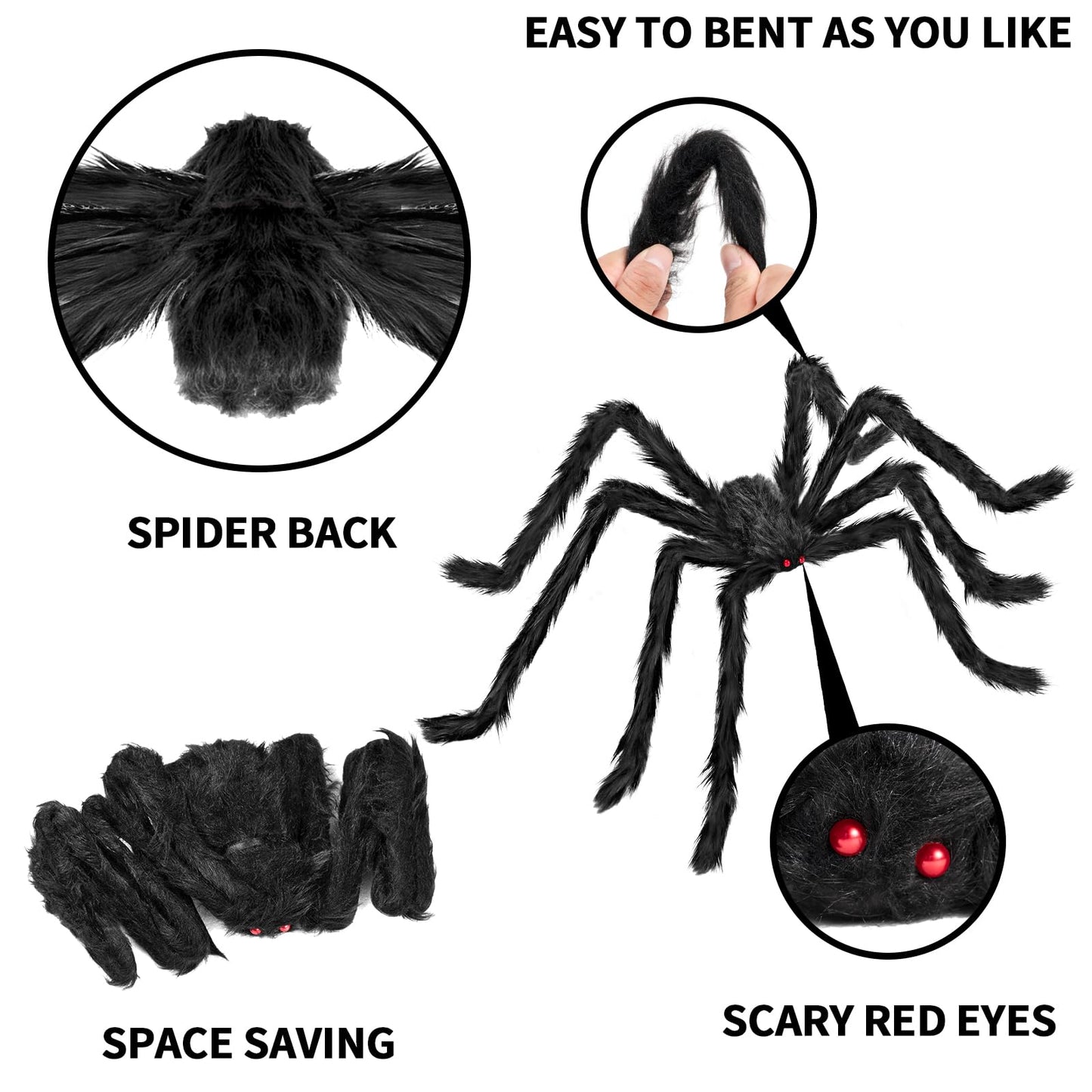 QPMR Halloween Decorations Outdoor, 2PCS 79" Scary Giant Spiders, Halloween Party Decorations, Large Haunted House Props,Yard Lawn Decorations Indoor Black