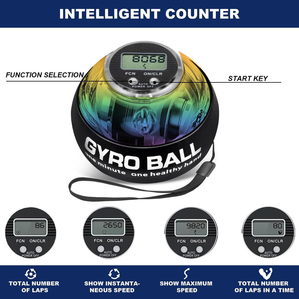 Torque Ball Hand Exerciser, Grip Strength Trainer & Auto-Start Wrist Power Gyro Ball with LED Lights, Forearm/Wrist Strengthener and Finger Exerciser for Dexterity Training, Digital Display