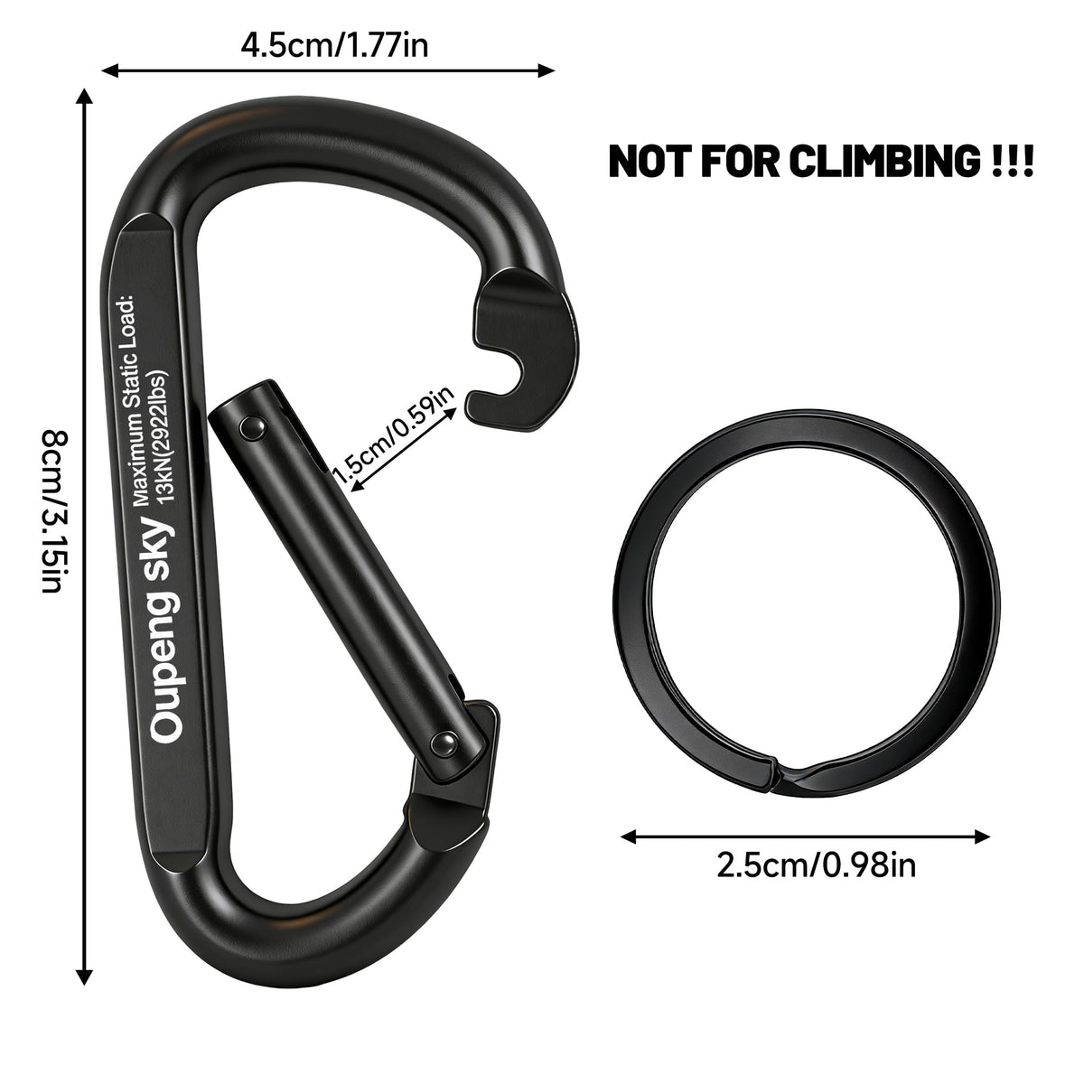 Carabiner Clip Heavy Duty - 3" Iron Carabiners 13KN (2922 lbs) Carabeaner D Shape Spring Hook Clips for Keychain Clip,Gym, Dog Leash，Hammocks，Camping, Hiking,Backpacking or Other Outdoor Activities.