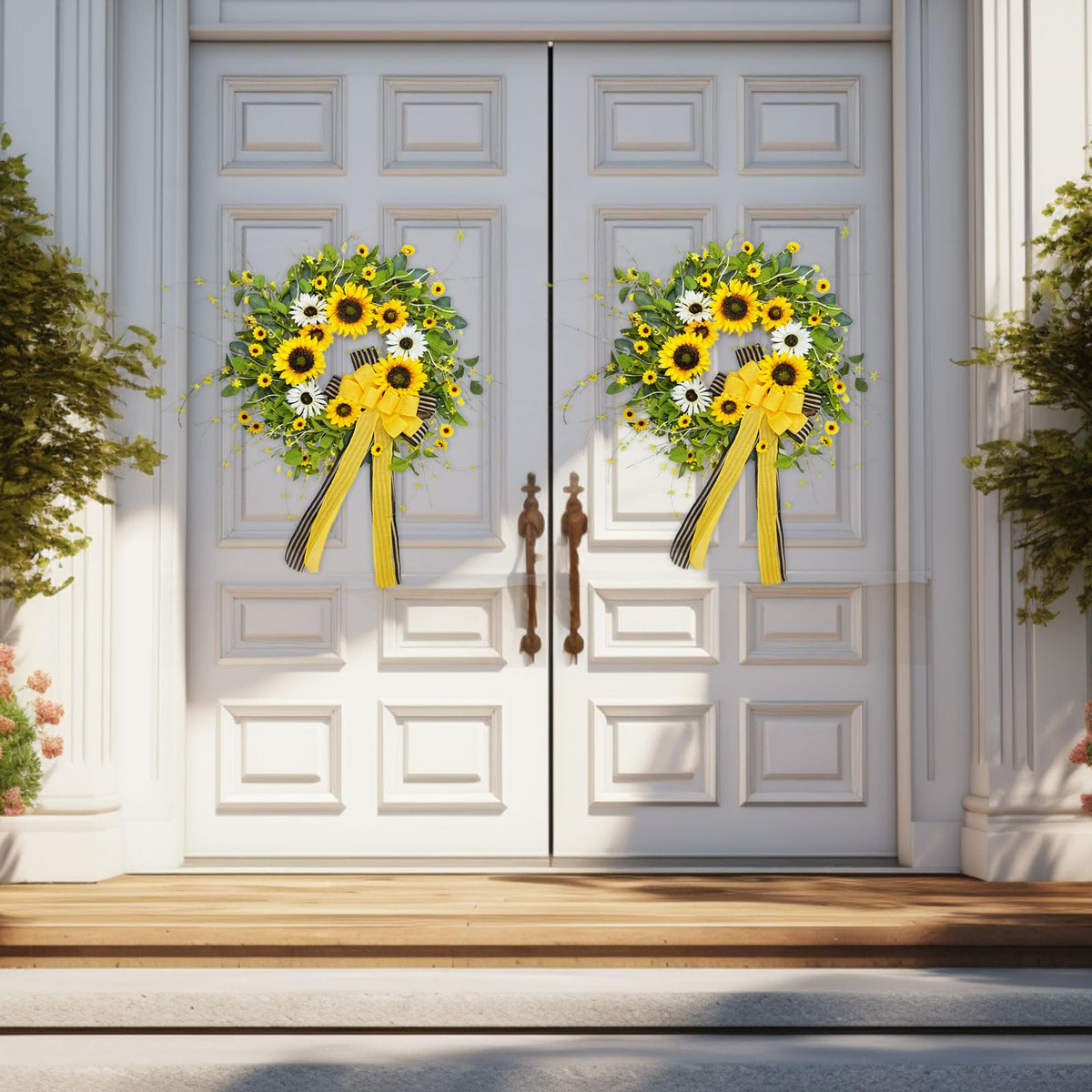 Sunflower Wreaths for Front Door, Soomeir Artificial Spring Summer Wreath with Burlap Bow, Door Wreath for Outside All Season Indoor Outdoor Home Wall Wedding Farmhouse Holiday