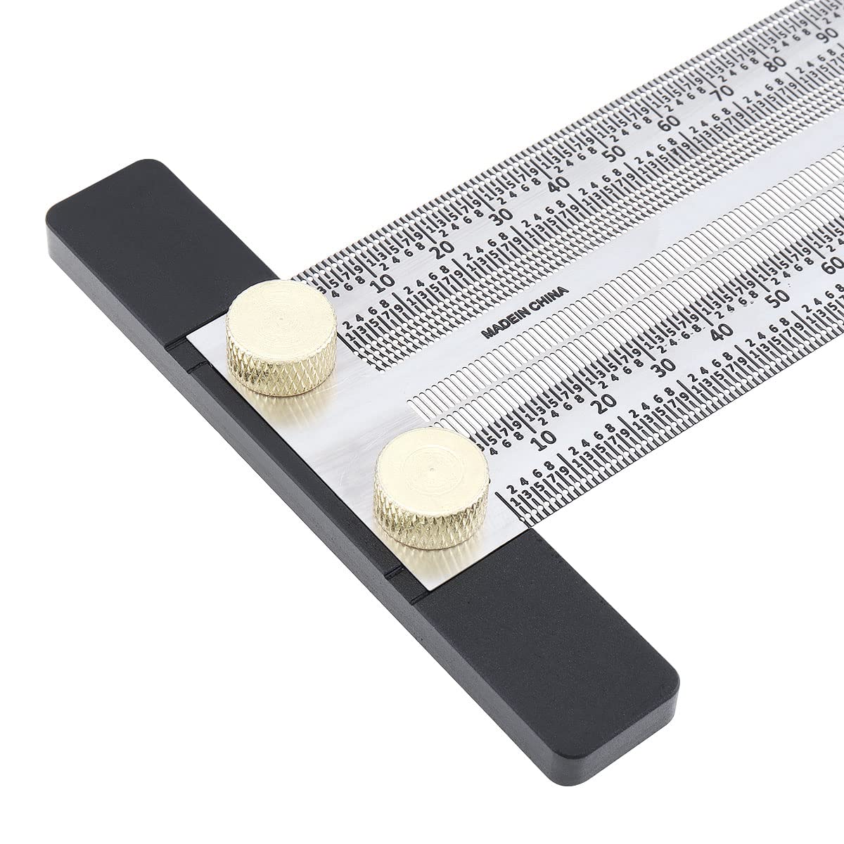 Smgda Precision Marking T-Rule Stainless Steel T Square with Mechanical Pencil & 0.5mm Refill Scribing Line Ruler for Marking or Measuring, for Carpenters, Designers, Architects, Engineers 200mm