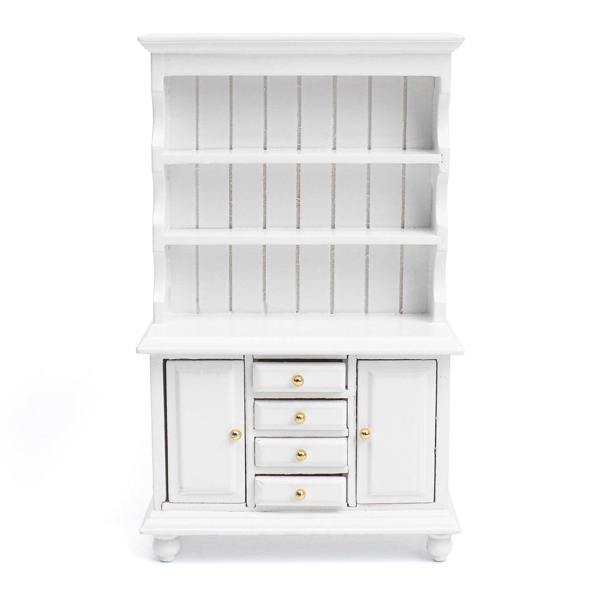 Dollhouse Miniature Cabinet 1/12 Scale Bookshelf Bookcase Cupboard Hutch, Mini Furniture Kitchen Accessories, European Items Living Room Wooden Storage Sideboard Display Showcase Shelves, White