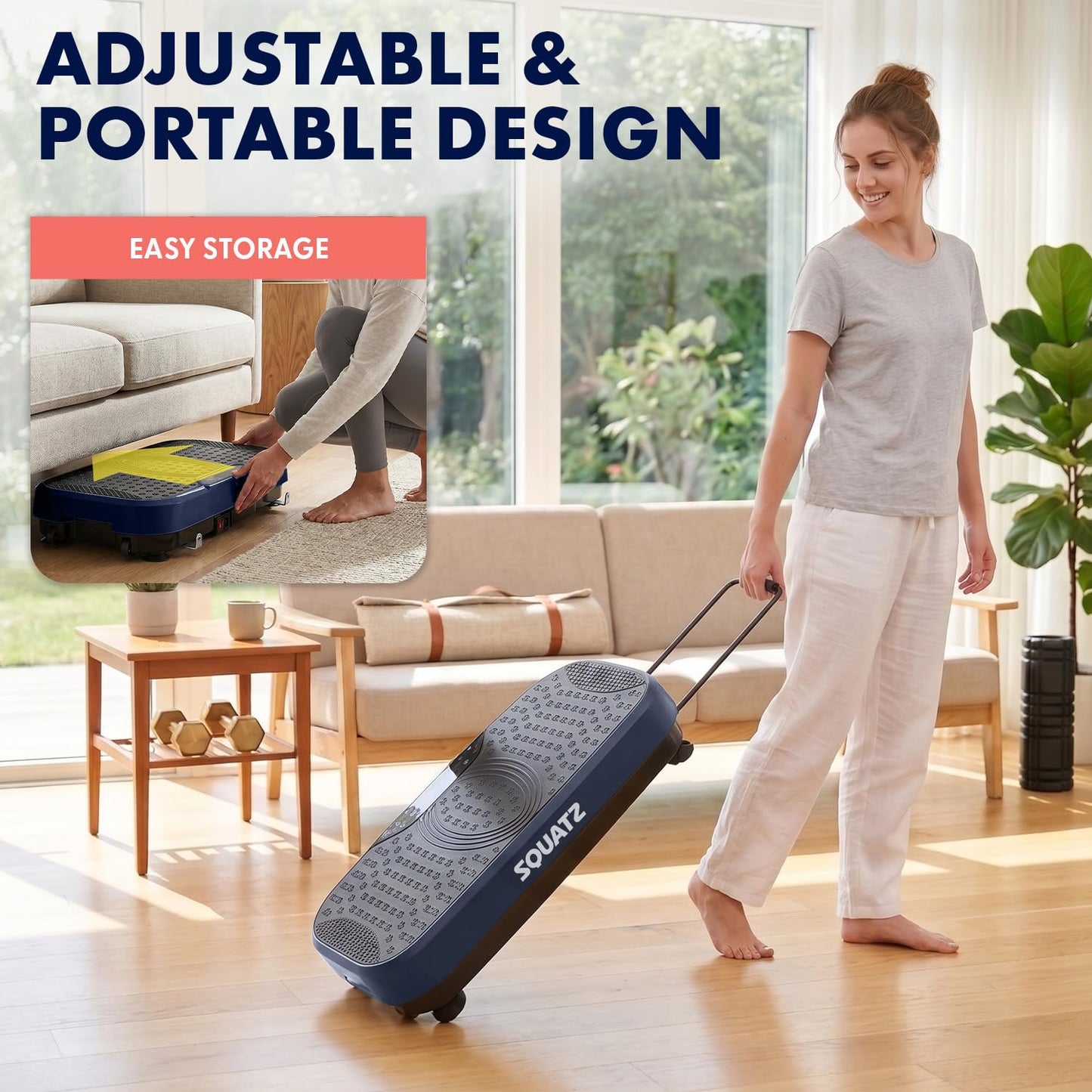 SQUATZ Vibration Plate Exercise Machine, Vibration Plate with Handles and 1-99 Speed Levels, 10 Preset Programs, Quiet Low-Impact Home Fitness Platform with Remote Control, Portable Design, Blue