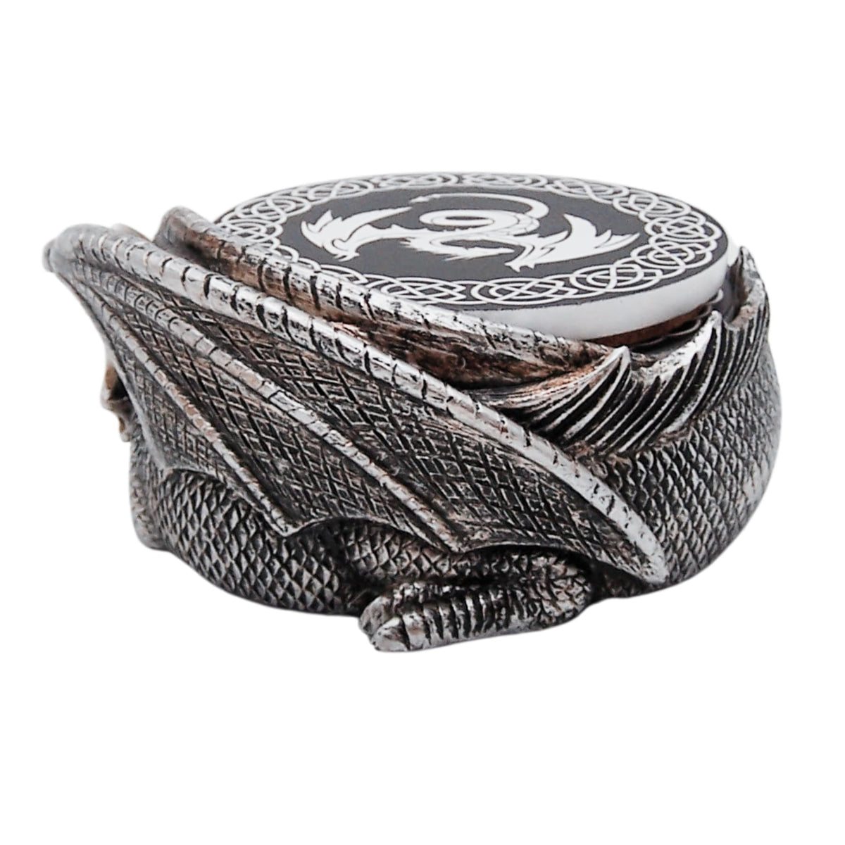 Gothic Dragon Coaster Set with Engraved Holder - 4.5-Inch Flying Dragon Coasters, Set of 4