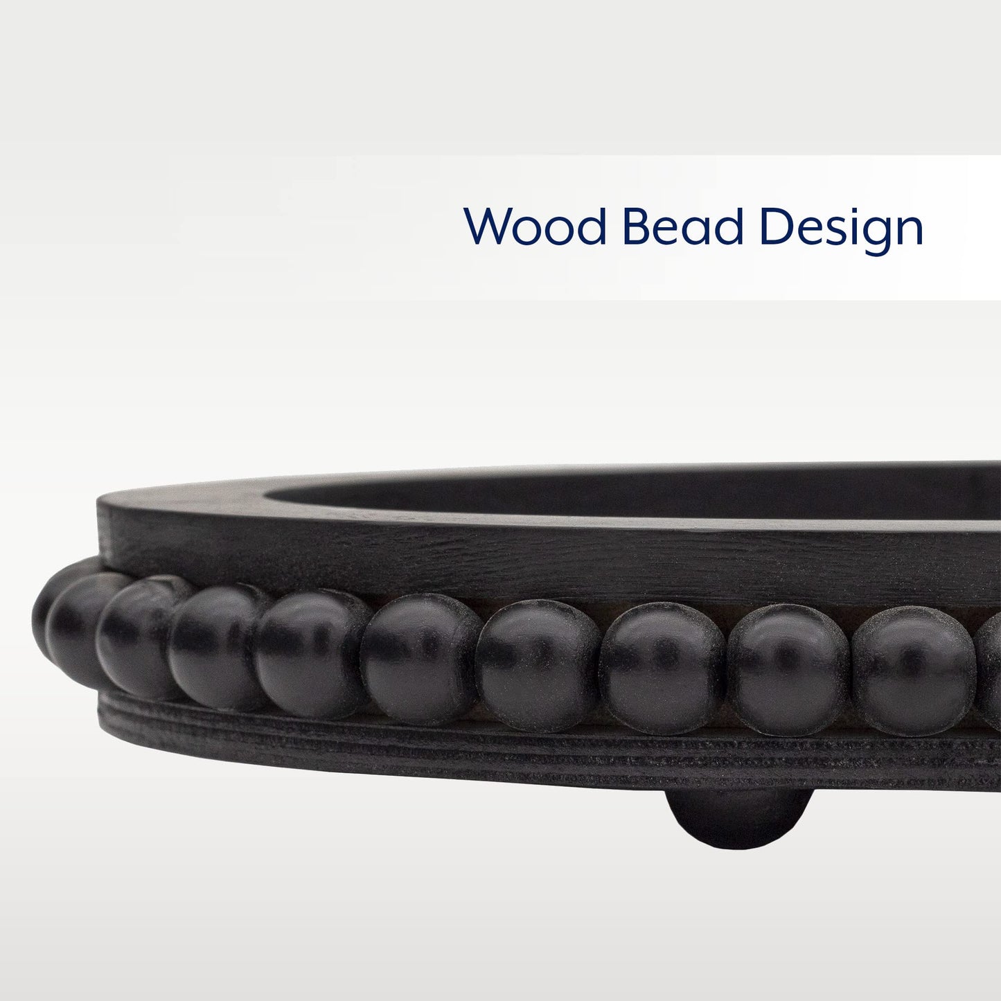 AuldHome Design Wood Beaded Tray (Black), Decorative Farmhouse Style Oval Wooden Tray