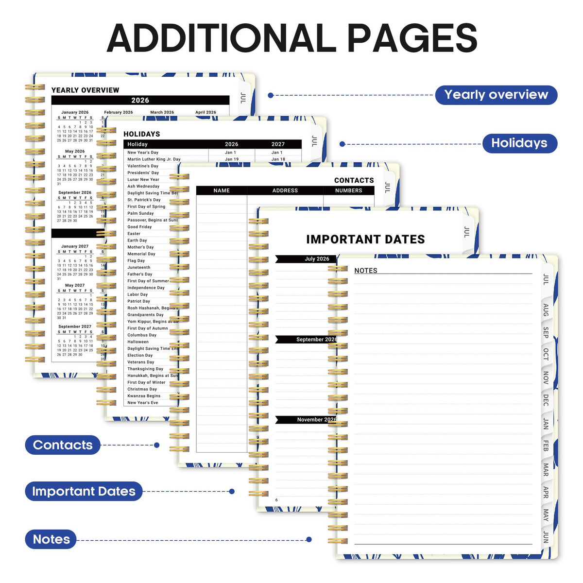 Planner 2026-2027, Academic Year Weekly and Monthly Calender Planner, from Jul 2026 - Jun 2027, Spiral Bound School Planning Book, Perfect for Teacher, Student, Women & Men, A5 (6.3" x 8.5"), Indigo Tulips