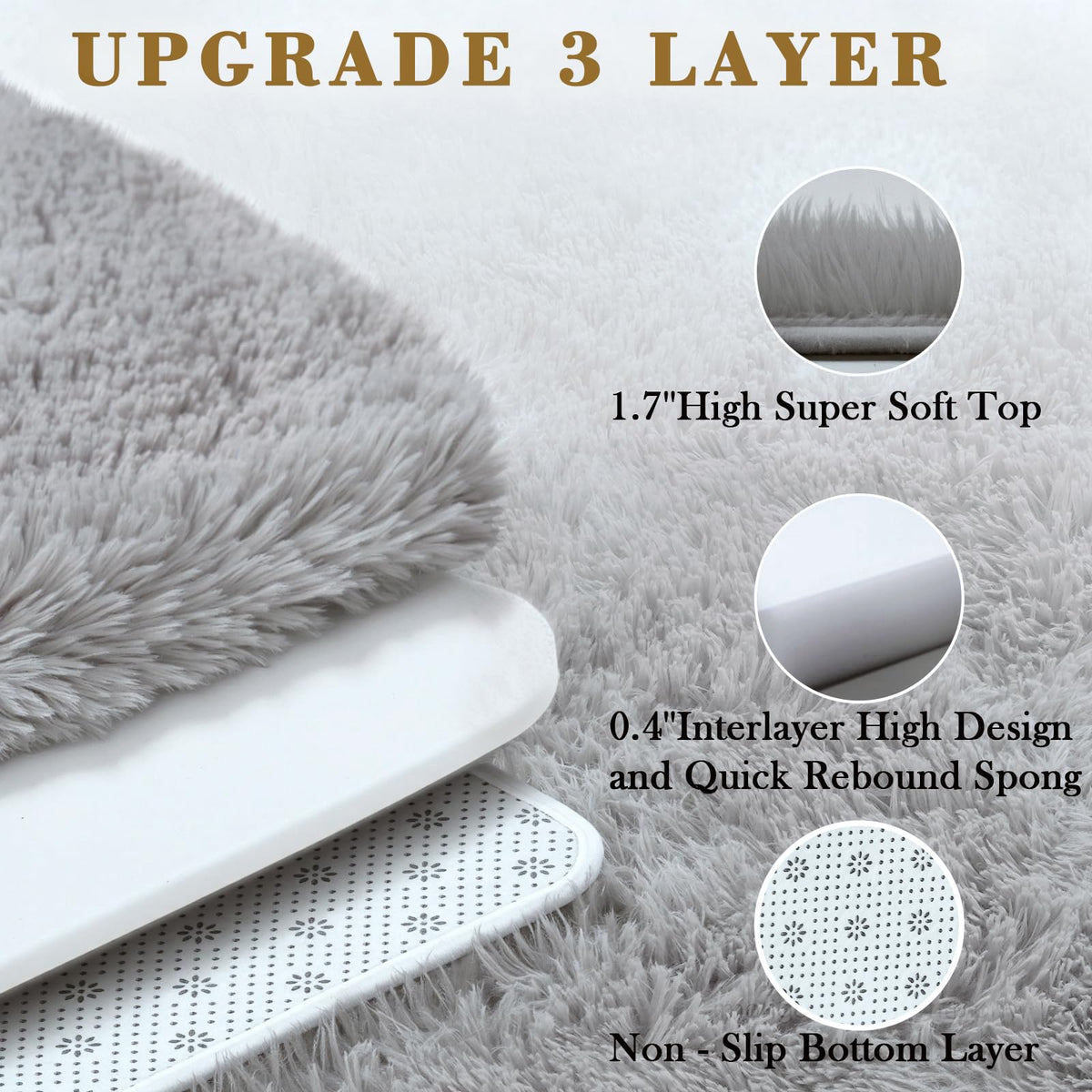 junhejiamei 8x10 Area Rugs for Living Room Bedroom Rug, Large Shaggy Soft Plush Furry Bedside Rug, Area Rugs for Home Decor (Light Grey, 8x10 Feet)