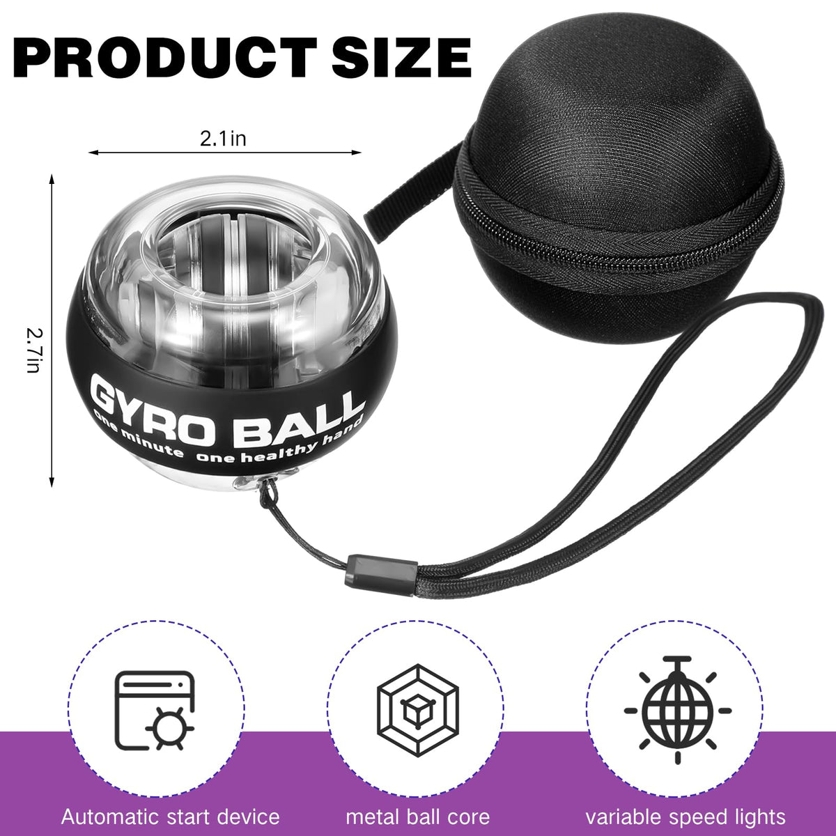 Glimin 4 Pcs Wrist Trainer Ball Auto Start Hand Gyro Ball Wrist Strengthener Self Starting Forearm Exerciser with Bag and Strap for Strengthening Arms Fingers Wrist Training (Black,Lighted)