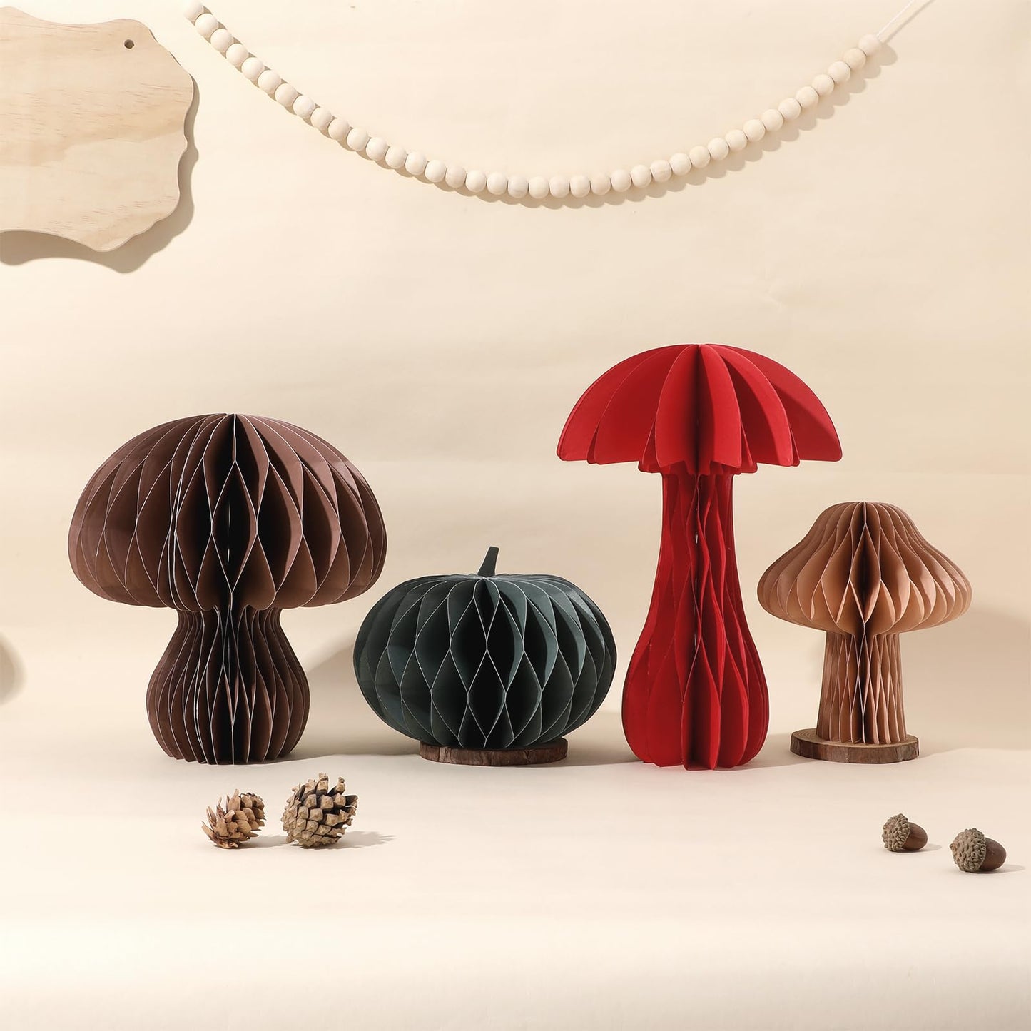 6 PCS Fall Honeycomb Centerpieces Decorations 3D Paper Pumpkin Mushroom Table Decor with Magnet for Thanksgiving Autumn Holiday Party Home Kitchen Table Decorations