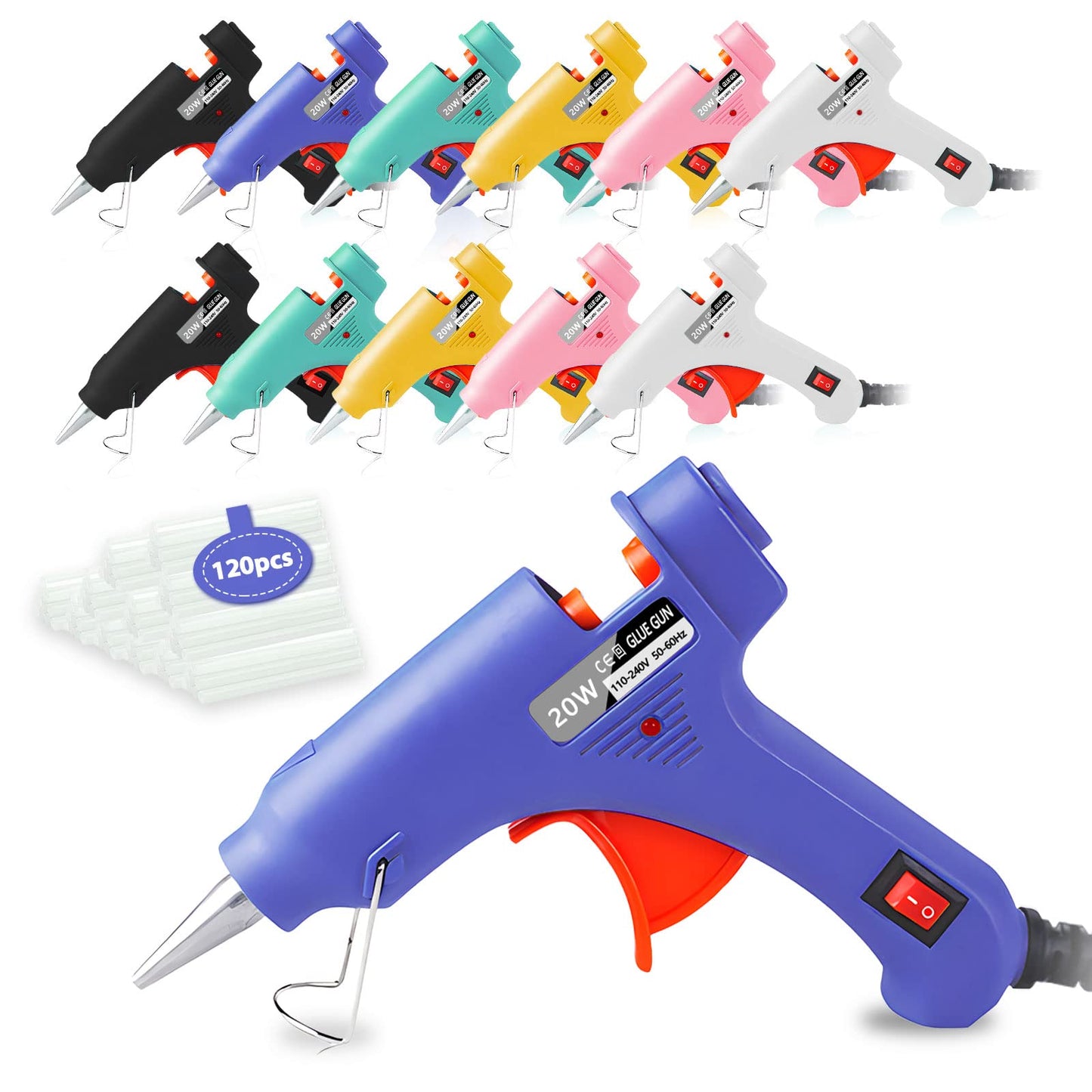 Hot Glue Gun, 12 Pack Mini Glue Gun with 120 Glue Sticks, Craft Glue Gun Kit, Glue Gun Pack, Hot Melt Glue Gun Set for Kids' Crafts, Wood, Glass, DIY Arts, School, and Home Projects - Multicolor