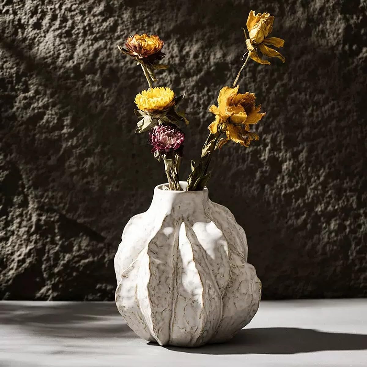 Vetraiy Ceramic Flower Vase(5.39Inch) Off-White Textered Vase Modern Farmhouse Minimalist Decor with Gift Box for Home,Tabletop,Shelf,Balcony,Office,Living Room,Wedding,Party(M)
