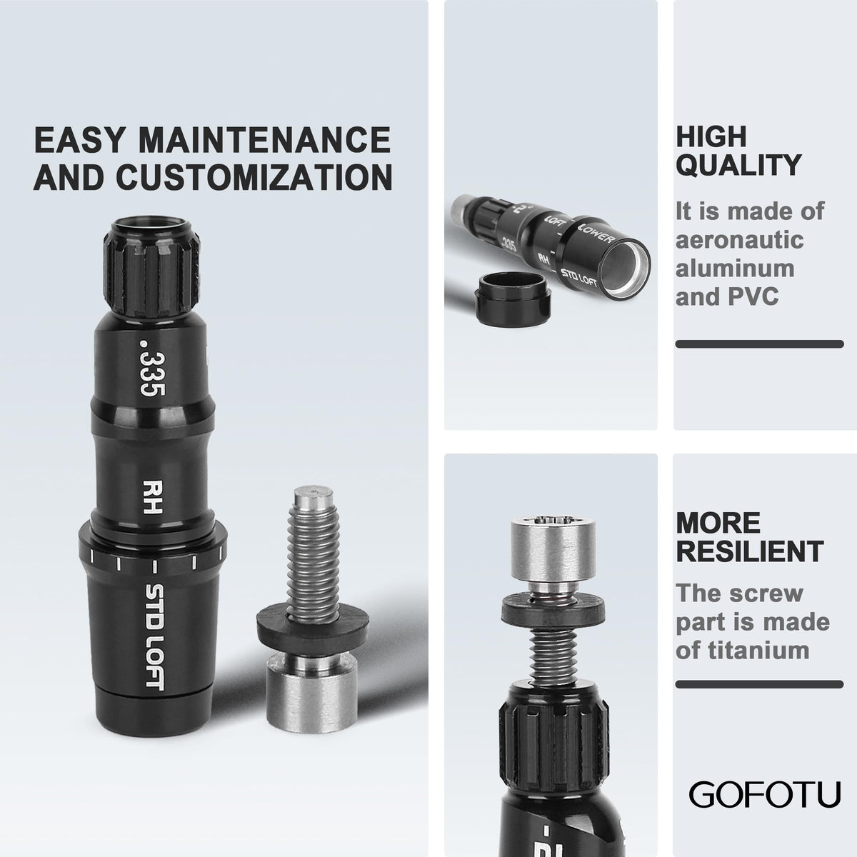 Gofotu Golf Shaft Adapter Sleeve .335 Tip Driver Fairway RH Compatible with Taylormade Qi4D,Qi35,Qi10,M1 M2 M3 M4 M5 M6 SIM SIM2 R15, Stealth2, Stealth,BRNR Mini Driver Black