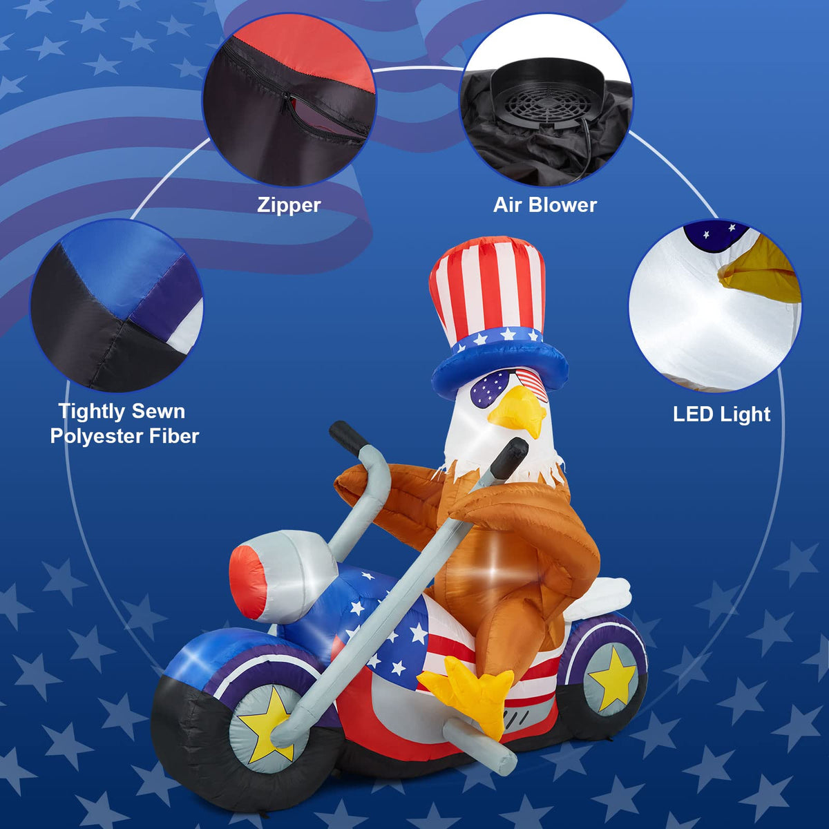 Eagle Inflatable, Camuland 6 FT Fourth of July Inflatable Outdoor Decorations Patriotic Independence Day Inflatable Eagle, Outdoor Inflatables with LED Lights for Yard Garden Lawn Memorial Day Decor